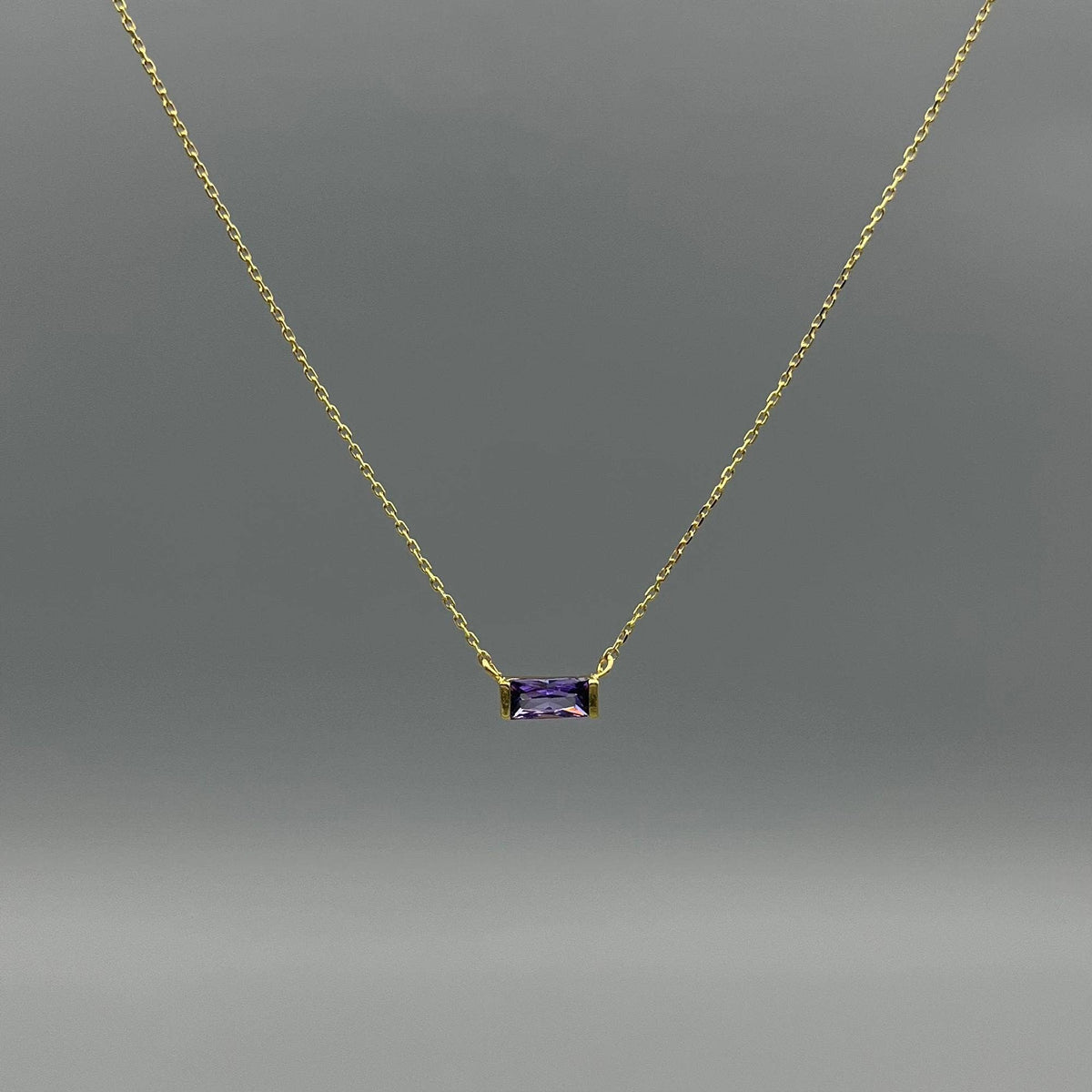 Gold Baguette Birthstone Necklace
