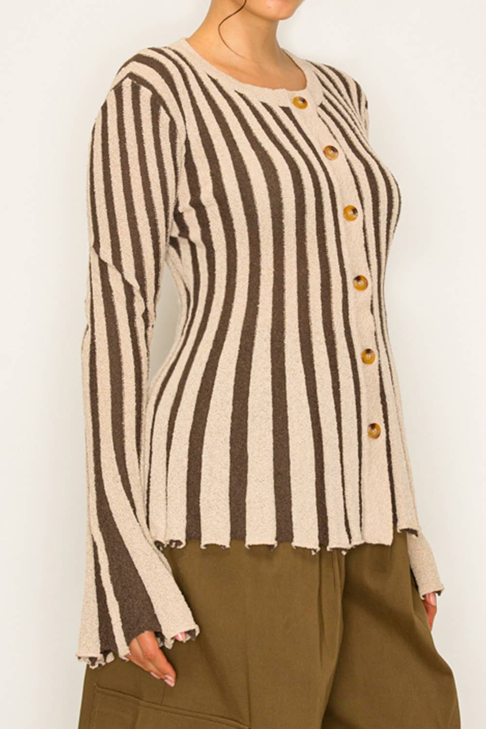 Stripe Textured Button-Up Knit Top