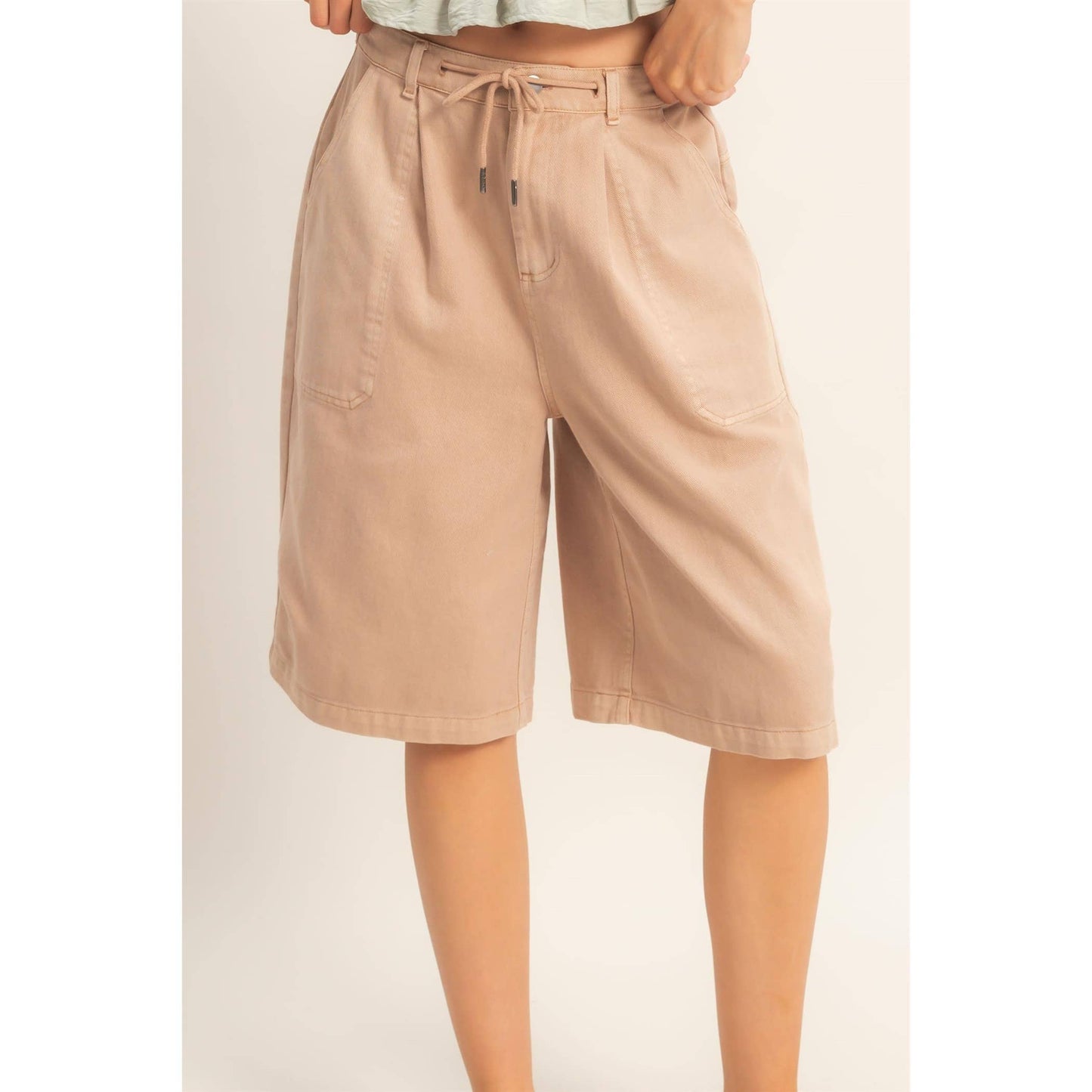 Drawstring Waist Wide Leg Jorts
