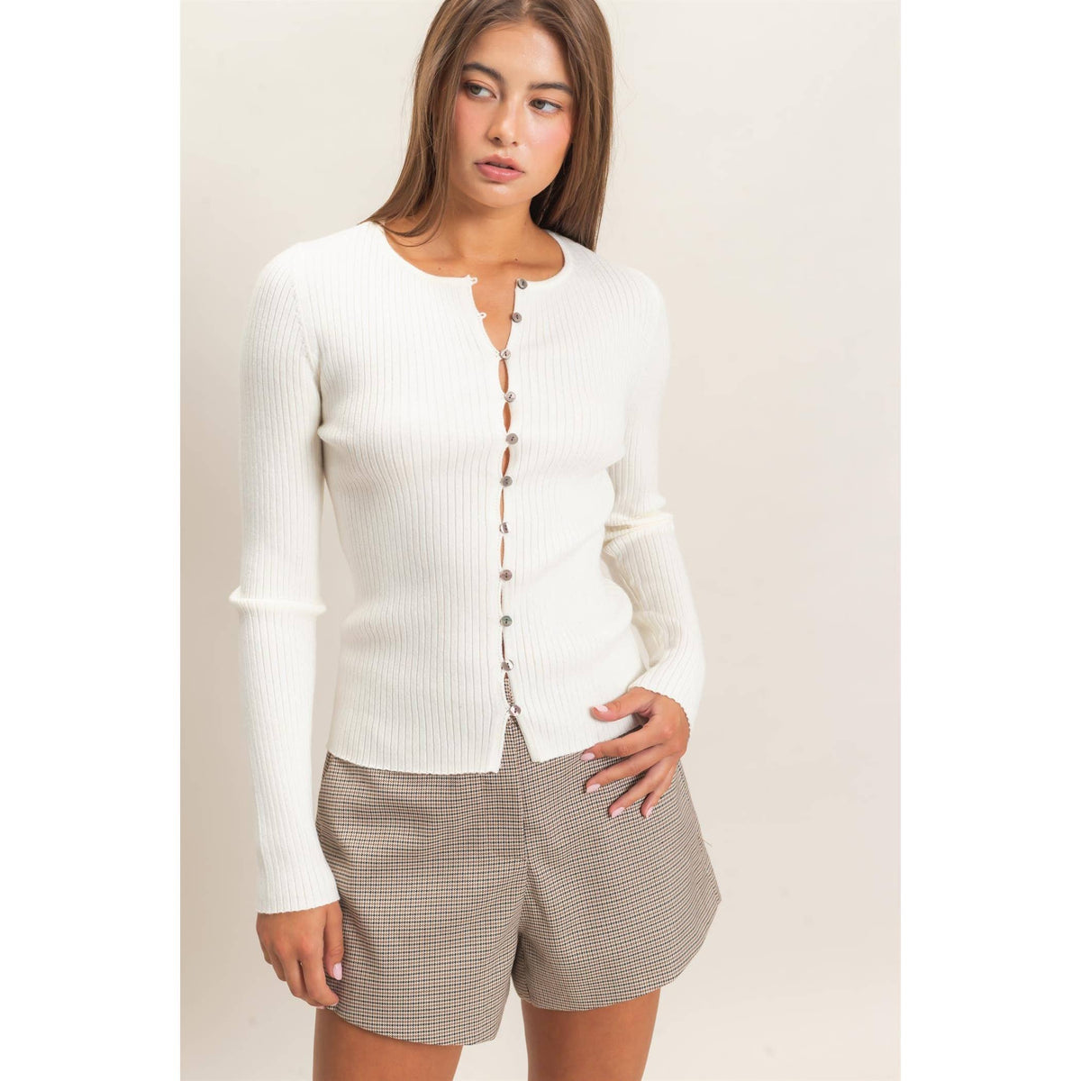 Ribbed Button Front Cardigan