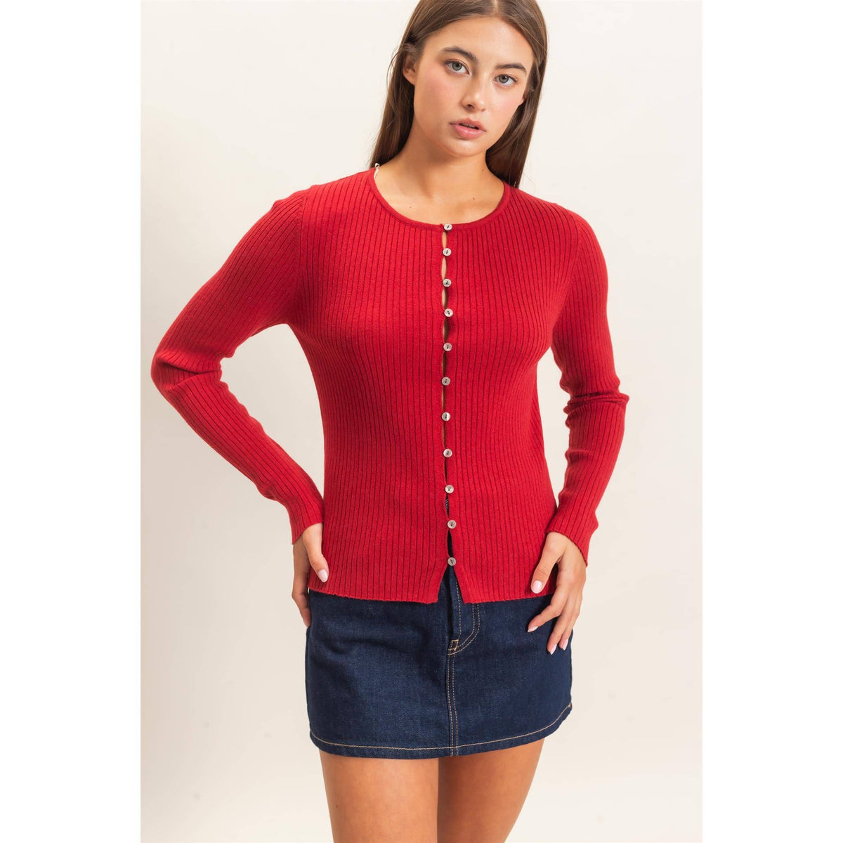 Ribbed Button Front Cardigan