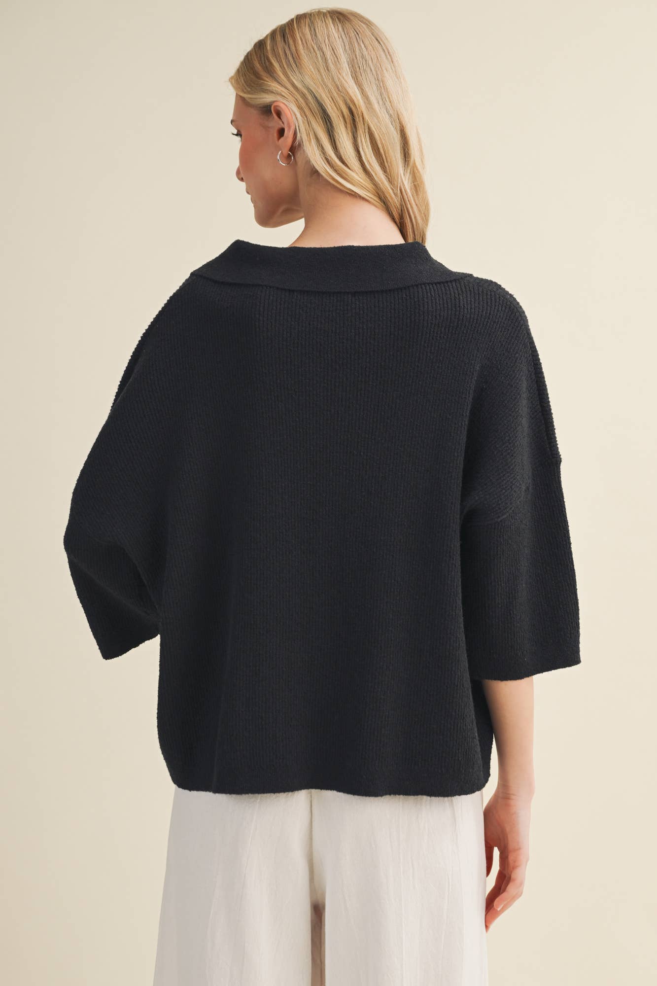 Polo Collar Open V-Neck Pullover