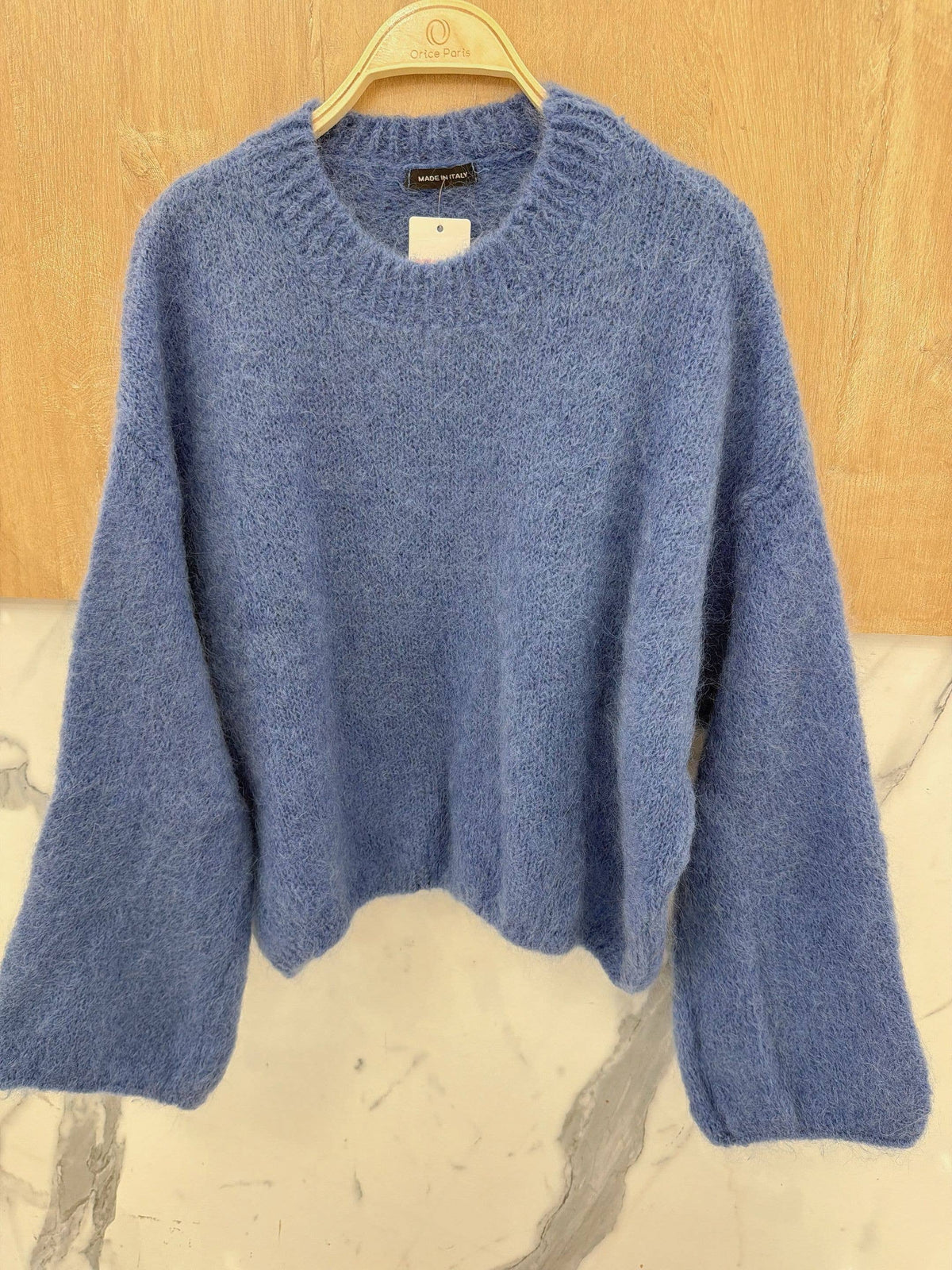 Round-neck pullover in kid mohair & wool - Made in Italy