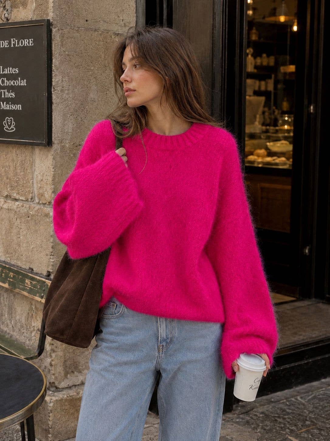 Round-neck pullover in kid mohair & wool - Made in Italy