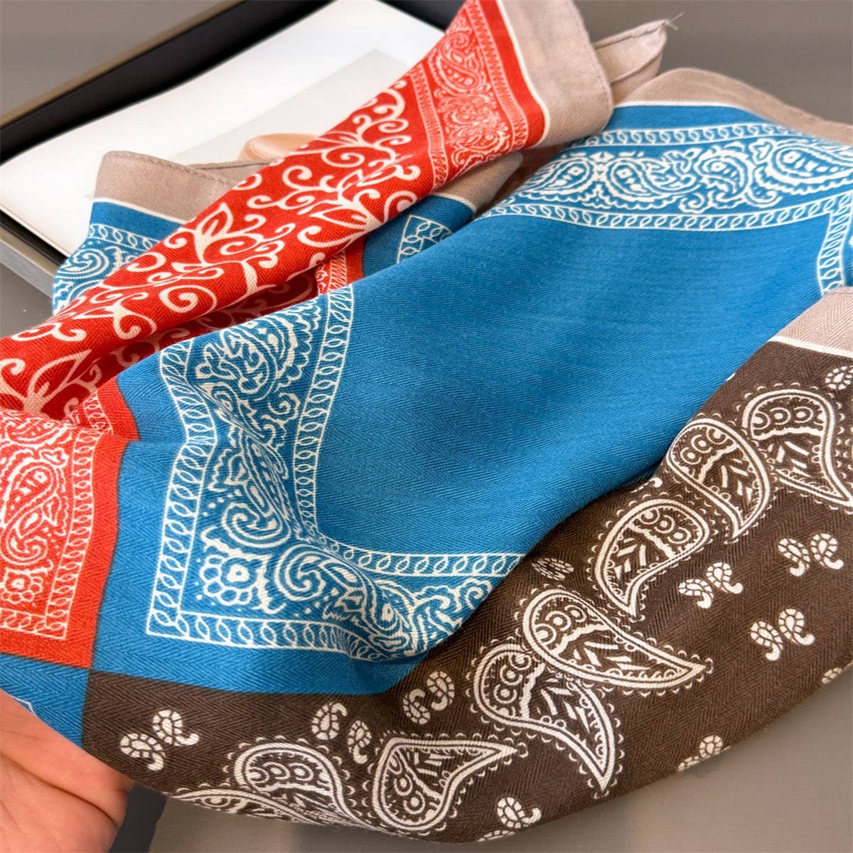 Vintage Paisley Herringbone Cotton Neck Scarf_CWASC03429