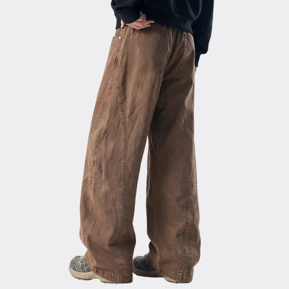 Men's Spring Summer Heavy Cotton Curved Wide Cargo Pants