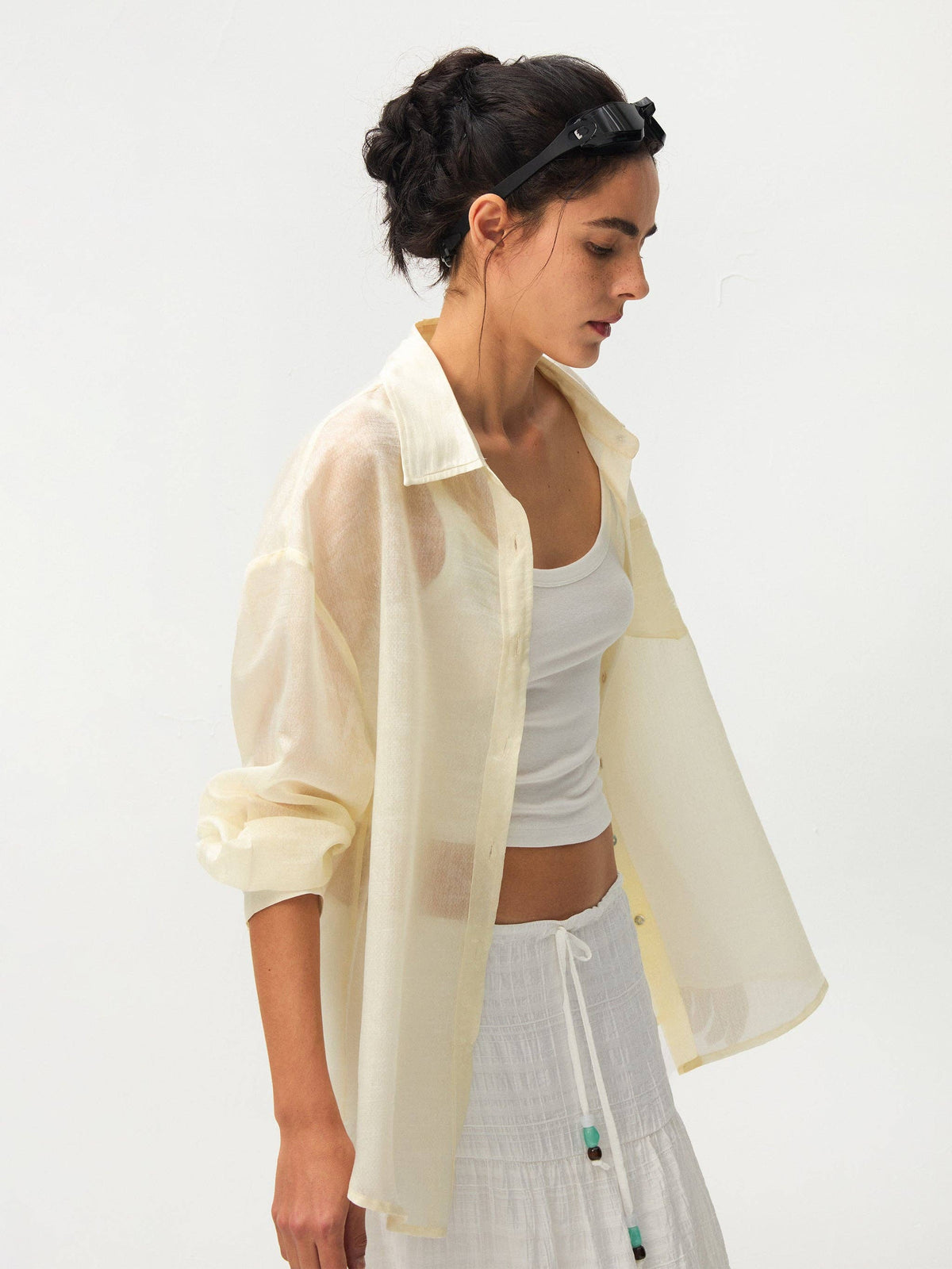 CUBIC Lyocell Oversized Sheer Button-Down Shirt
