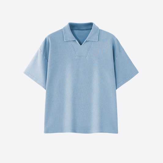 Unisex  290g Heavy Waffle Snow Wash V-Neck Polo