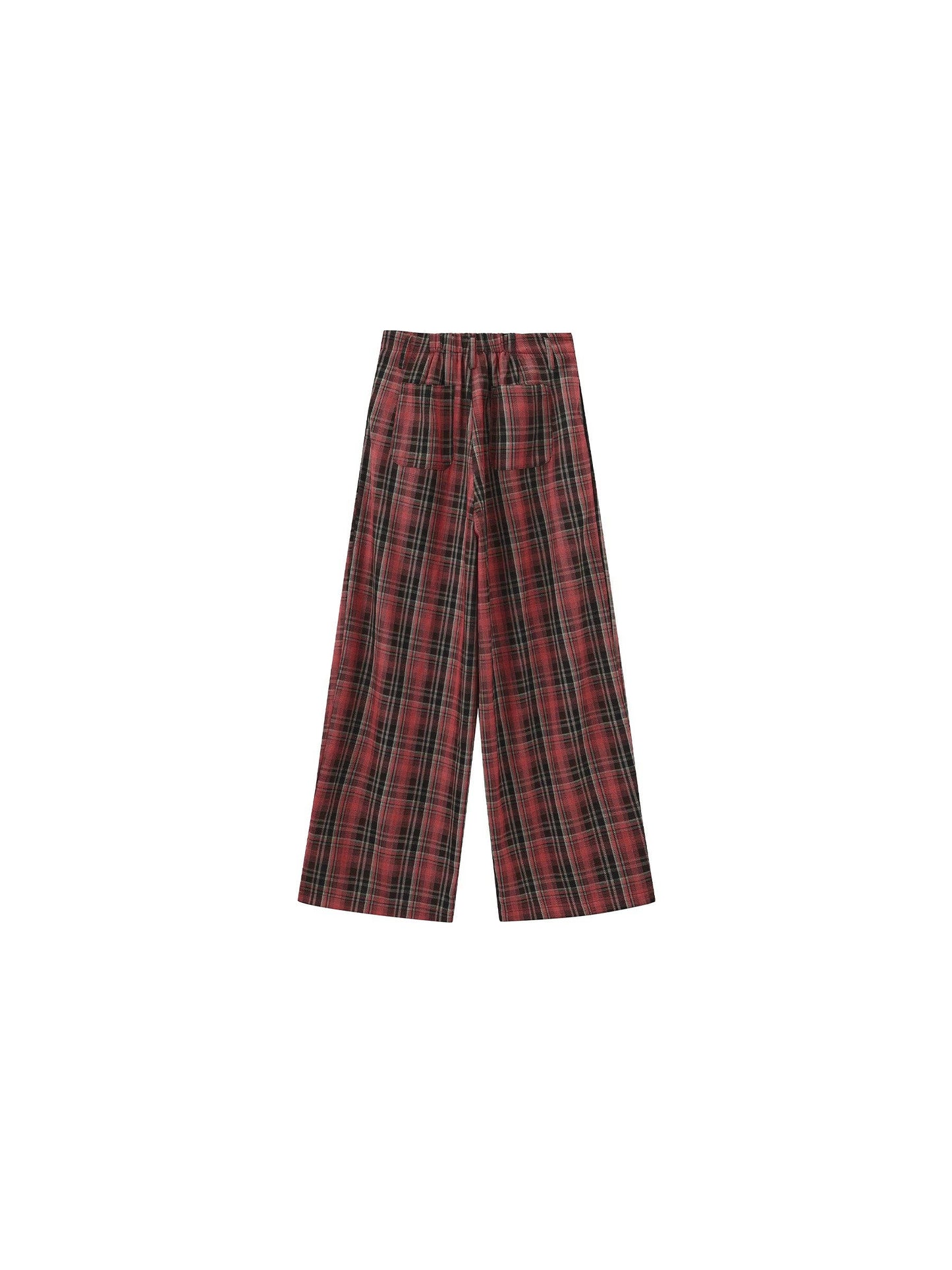 Striped Check Wide-Leg Draped Floor-Length Trousers
