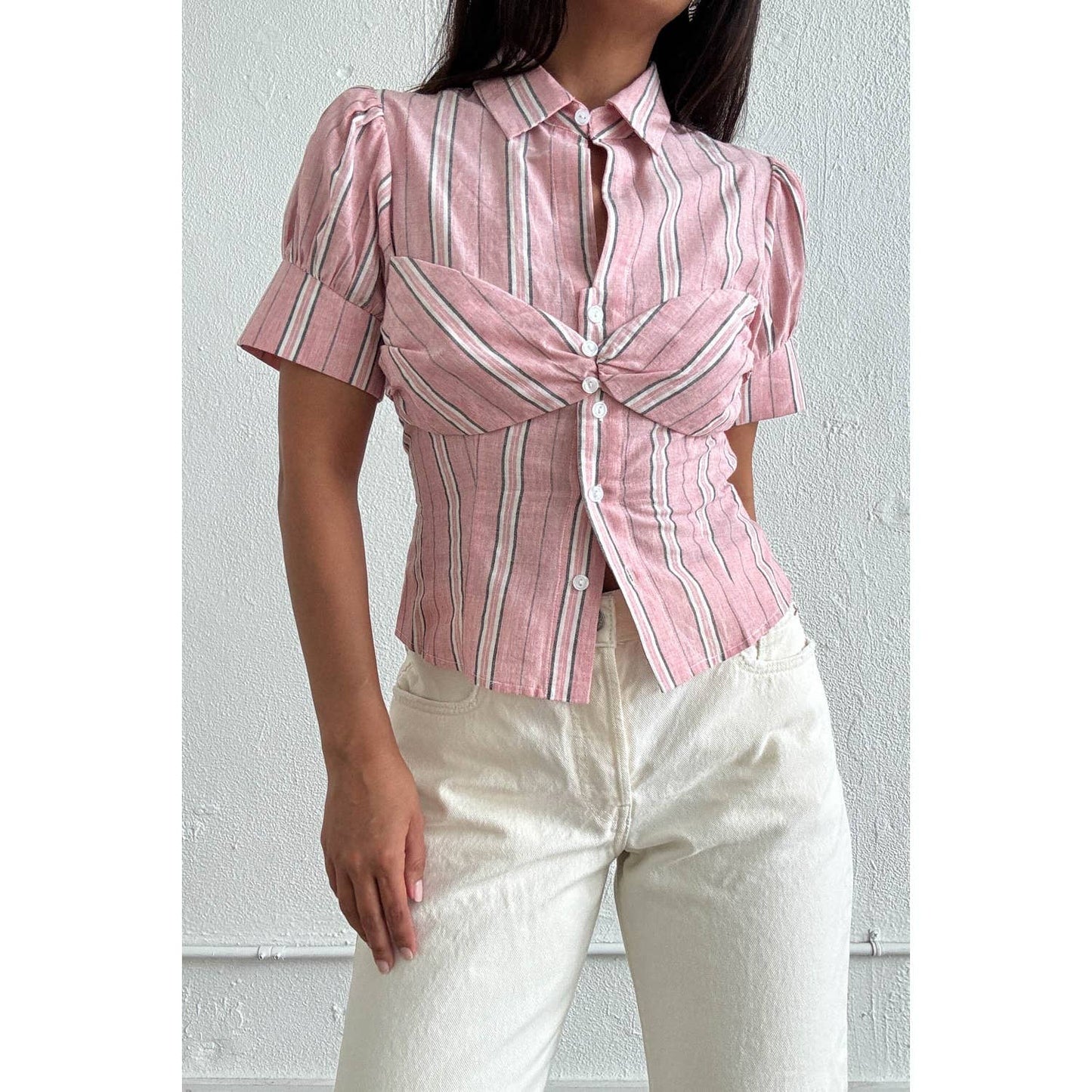 Striped Puff Sleeve Layered Blouse