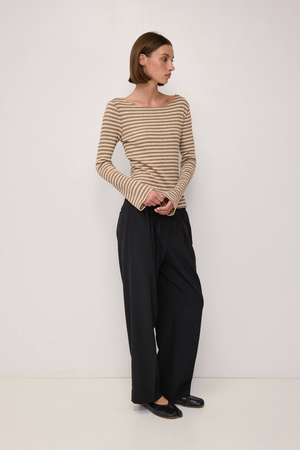 The Madi Top | Wide Neck Ribbed Stripe LS Top