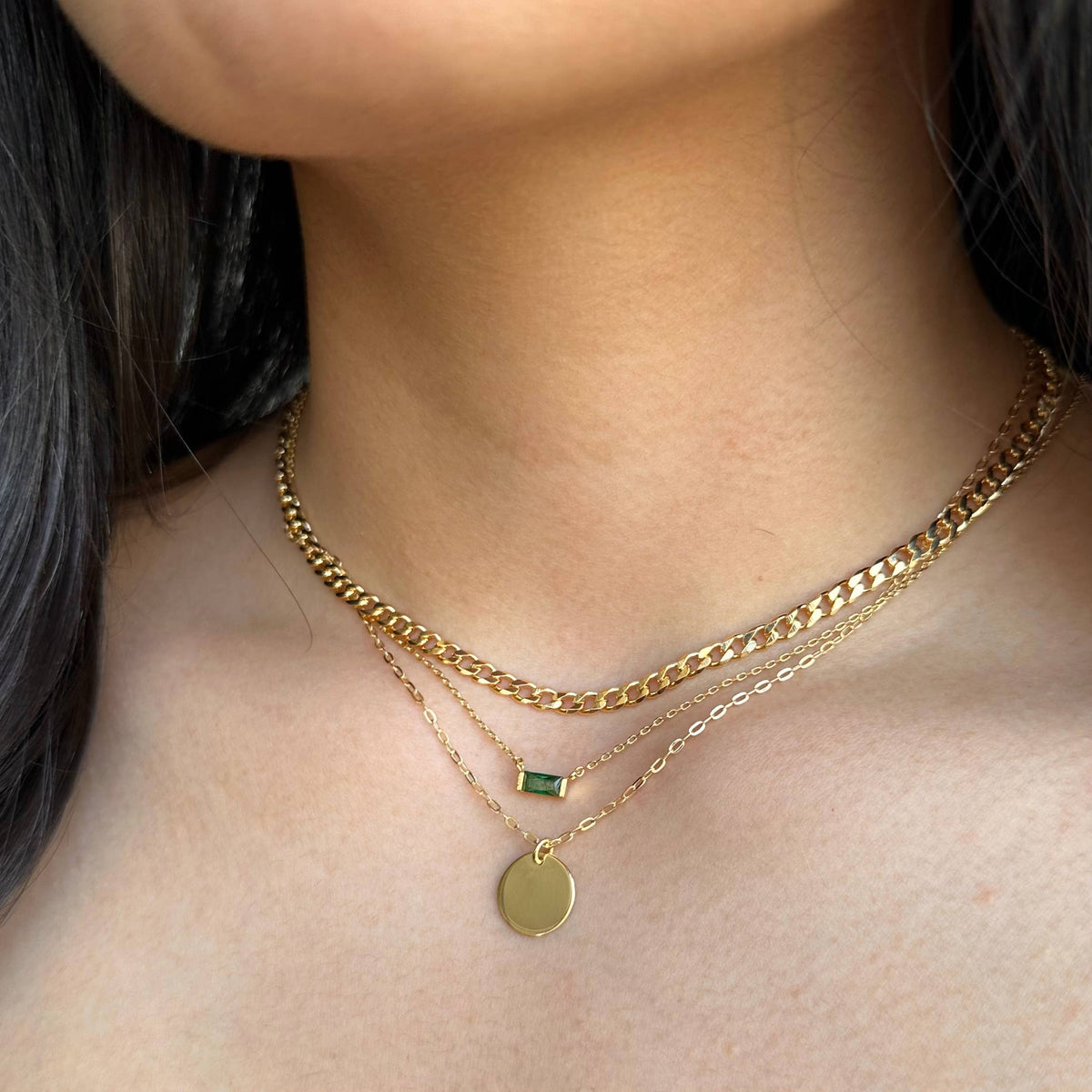 Gold Baguette Birthstone Necklace