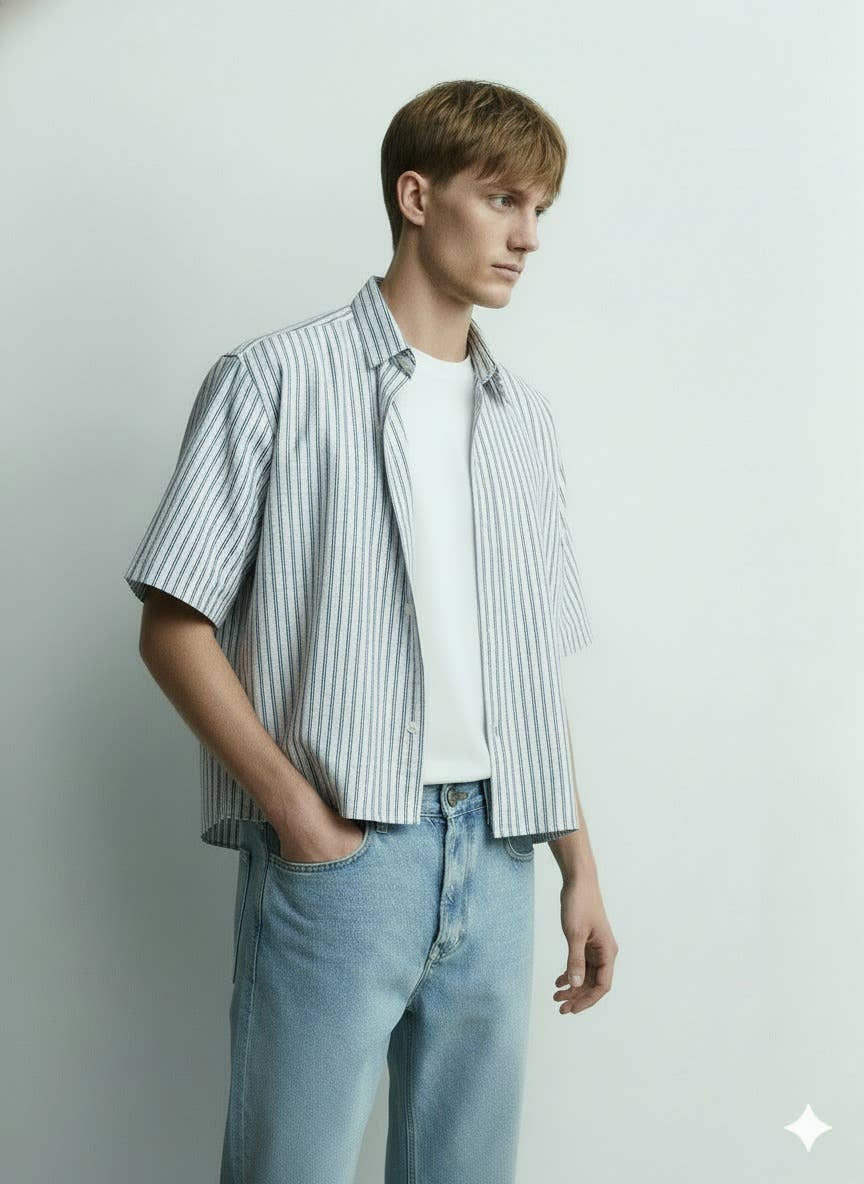 Checkered Boxy Fit Shirt (Blue/White)