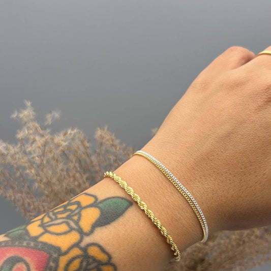 Two Tone Tiny Curb Double Strand Bracelet