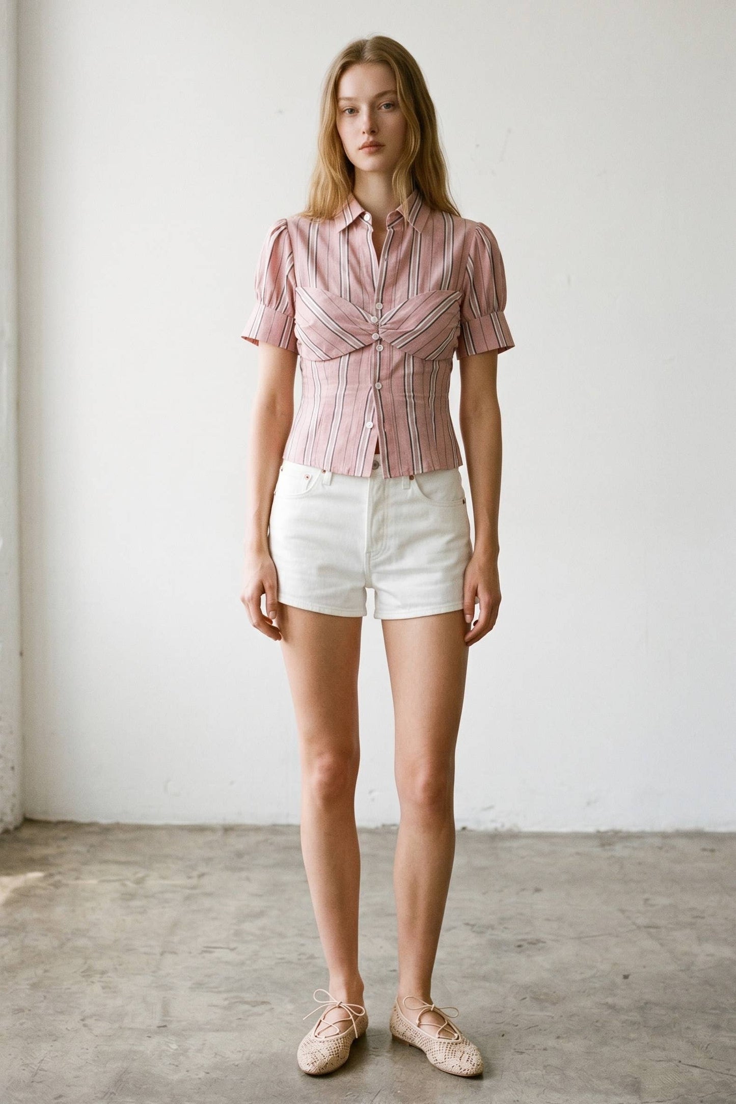 Striped Puff Sleeve Layered Blouse