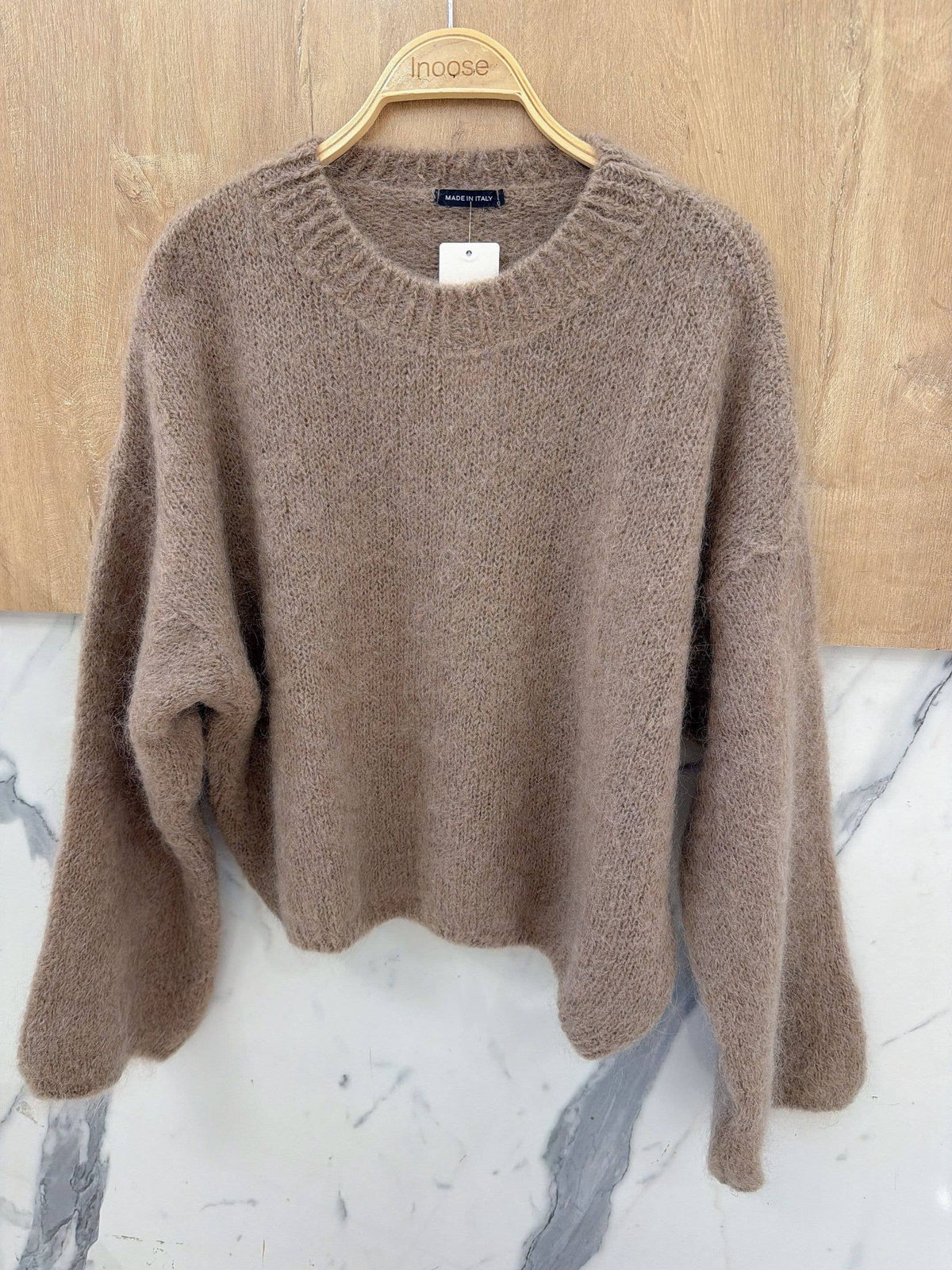 Round-neck pullover in kid mohair & wool - Made in Italy