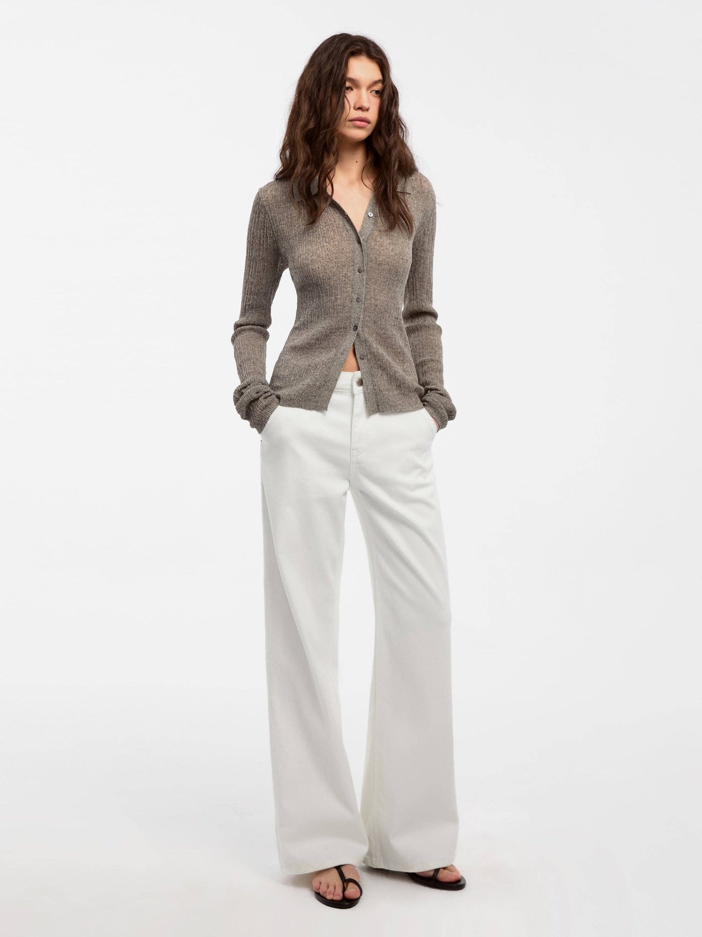 CUBIC Linen Collared Long-Sleeved Knit Sweater