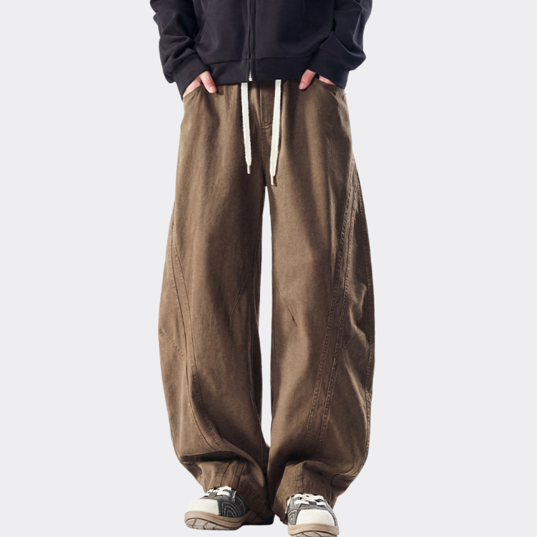 Men's Spring Summer Heavy Cotton Curved Wide Cargo Pants