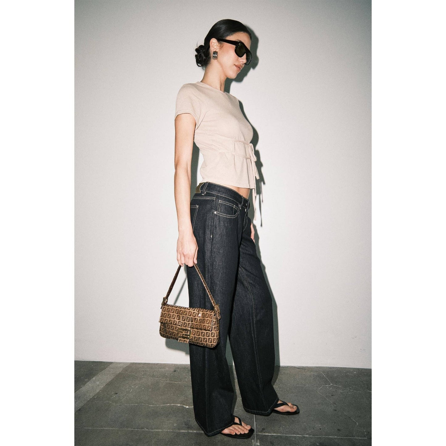 Amber Fine Knit Tie Waist Short Sleeve Tee Top