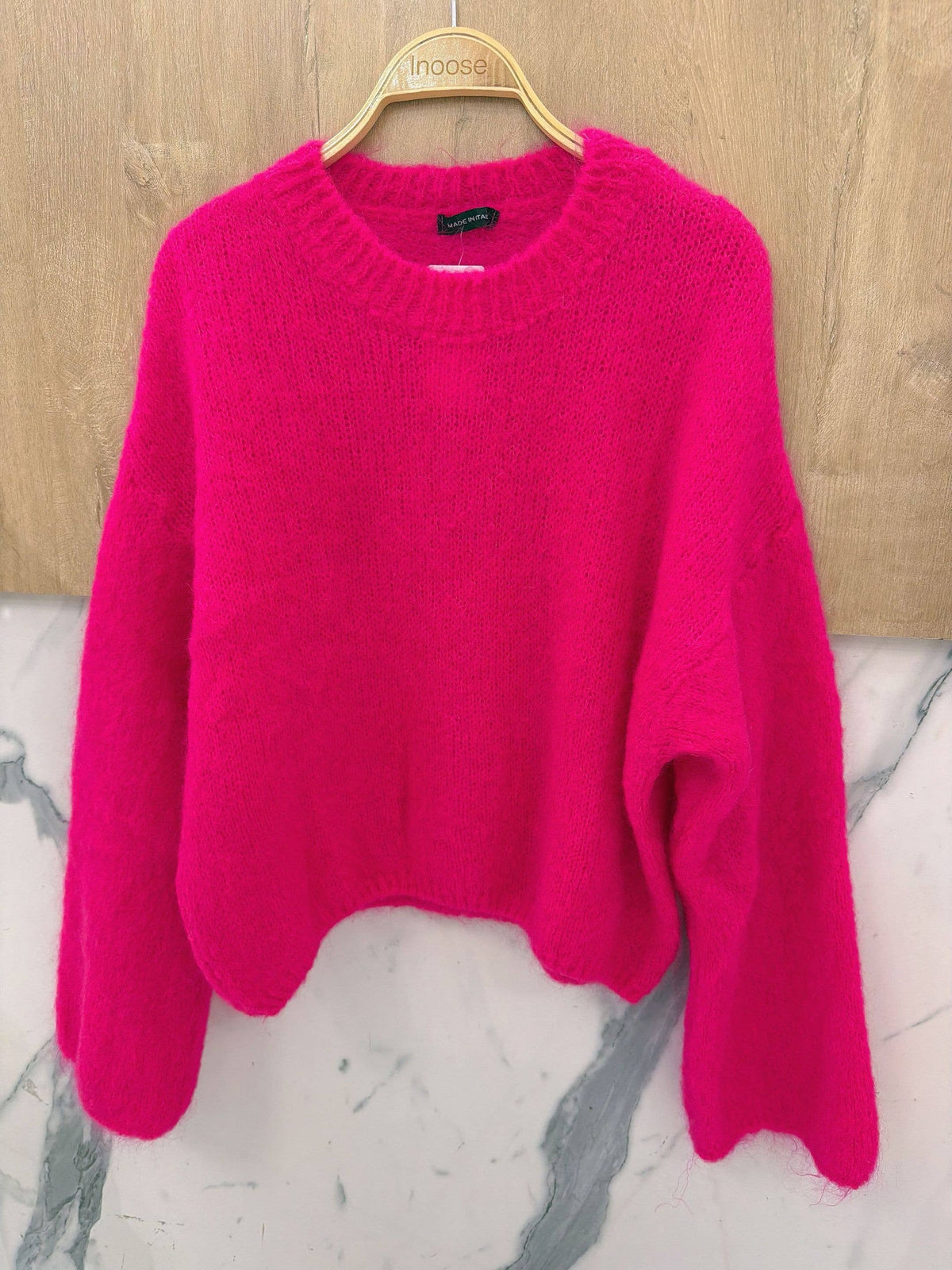Round-neck pullover in kid mohair & wool - Made in Italy