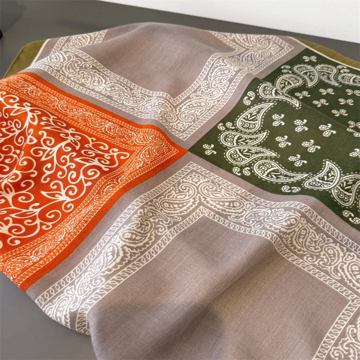 Vintage Paisley Herringbone Cotton Neck Scarf_CWASC03429