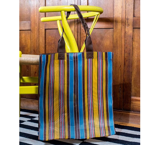 B- BRITISH COLOUR STANDARD - 40 cm x 44 cm / 15.75'' x 17.3'' Woven Market Shopper in Indian Yellow, Saxe Blue & Rose Beige