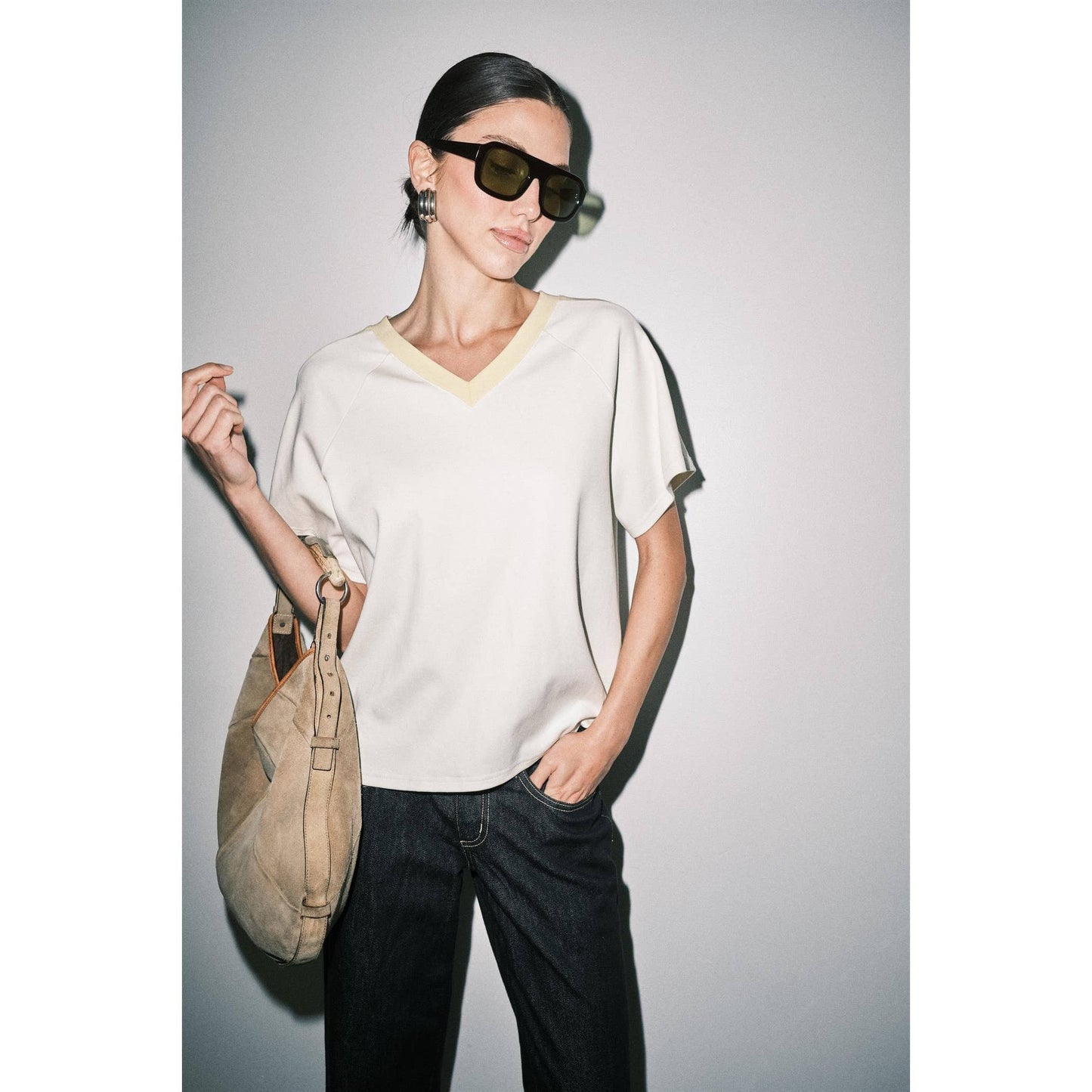 Ruth Sporty V-Neck Short Sleeve Boxy Tee Top