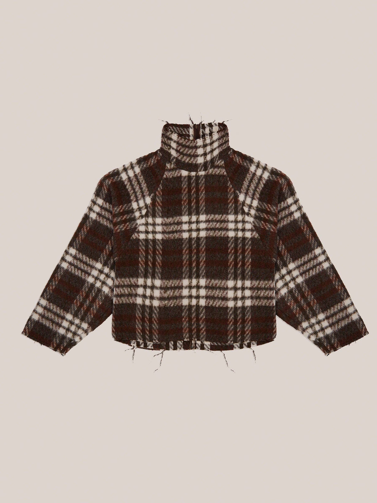Sobrecamisa de Cuello Alto de Cuadros Marrón Descalzo