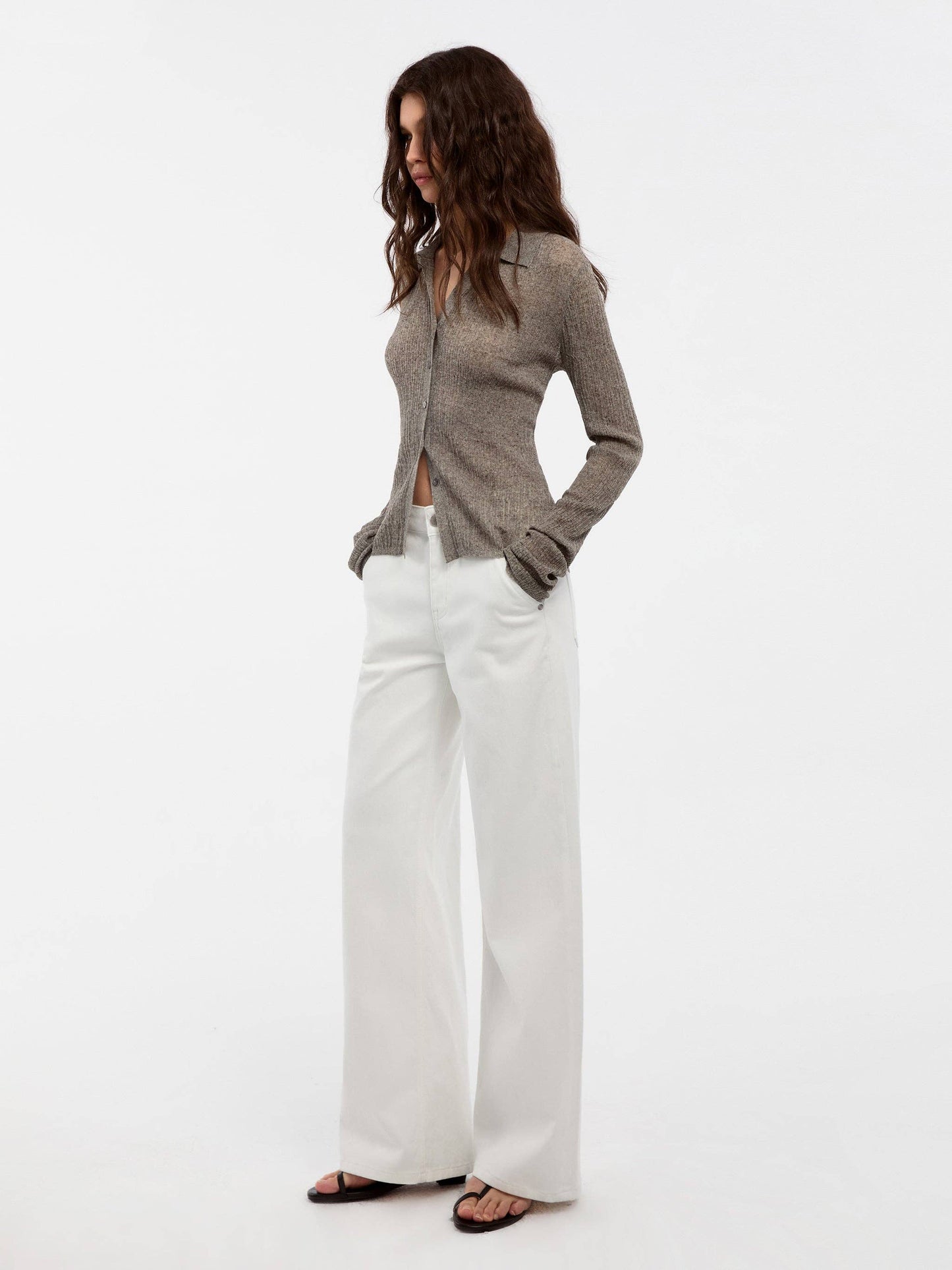 CUBIC Linen Collared Long-Sleeved Knit Sweater