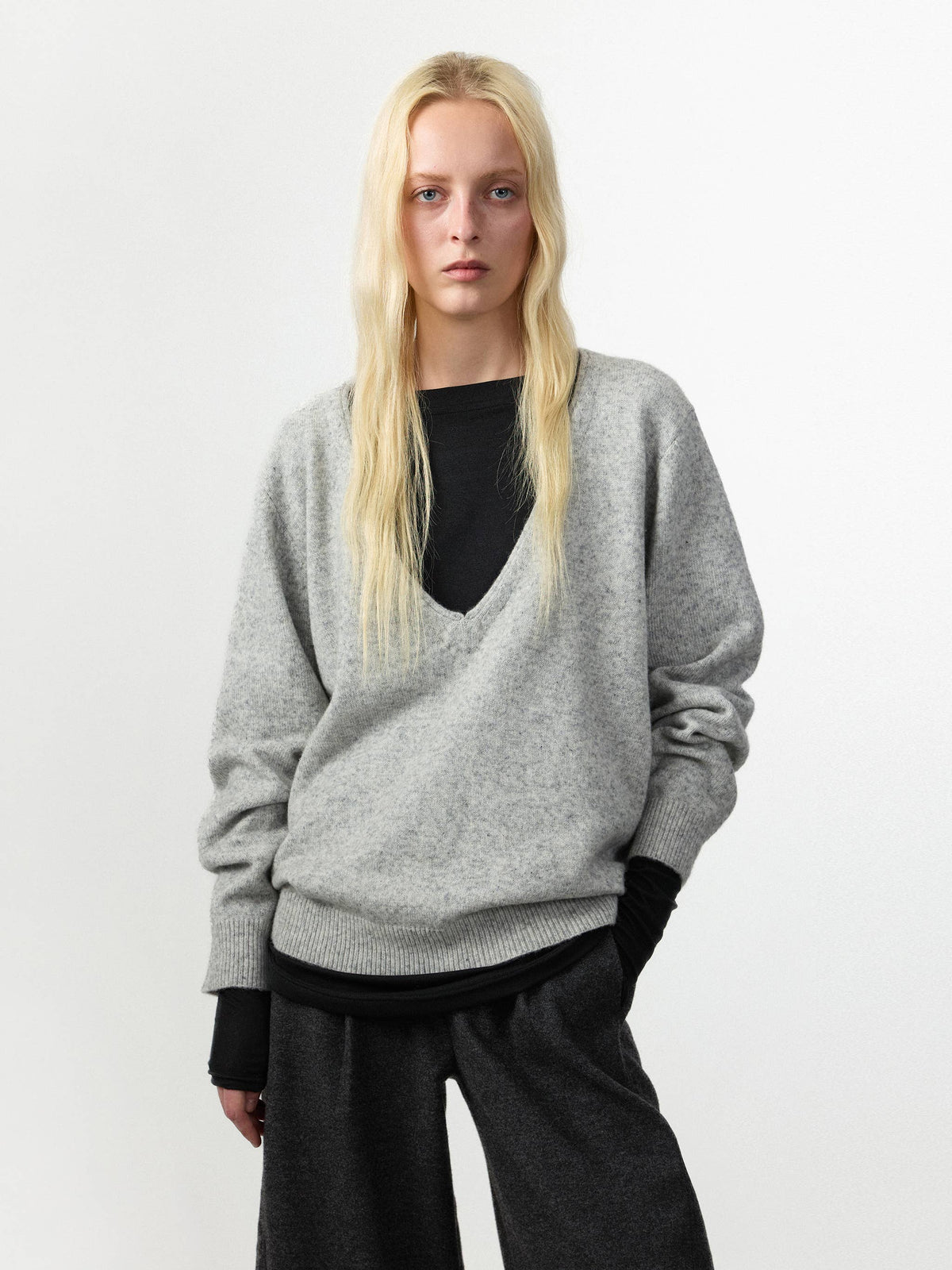 CUBIC Relaxed V‑Neck Knit Sweater
