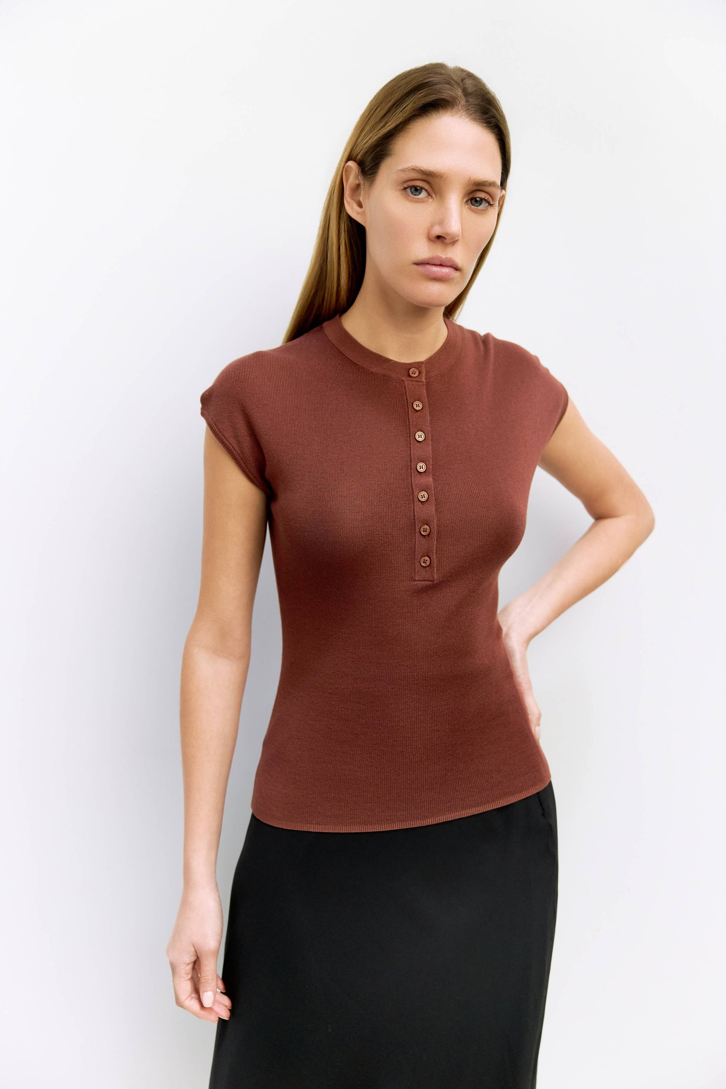 The Sharon Top | Half Button Knit Top