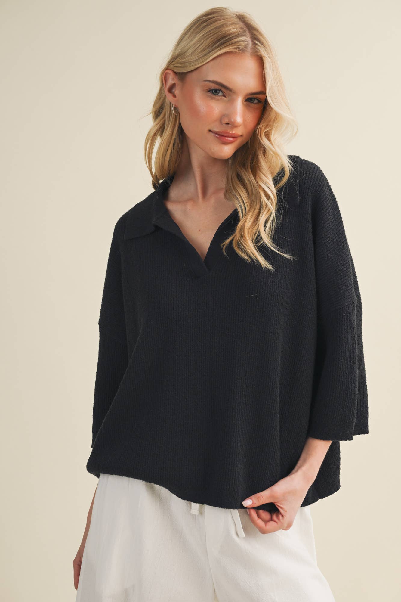 Polo Collar Open V-Neck Pullover