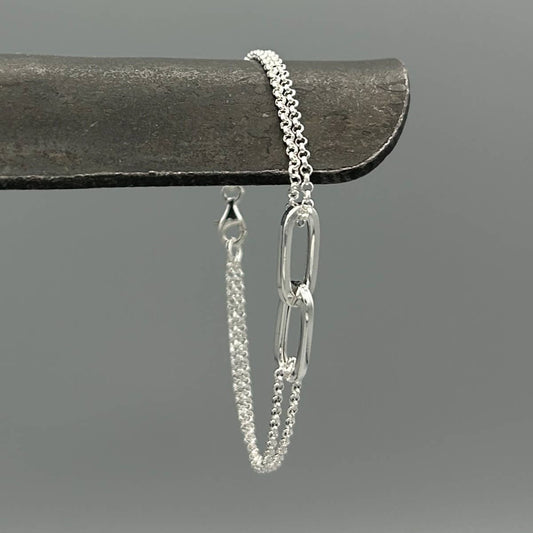 Silver Double Rolo Paperclip Link Bracelet