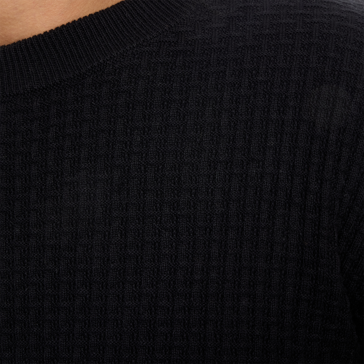 Allen Solid Textured 100% Cotton Sweater -Black