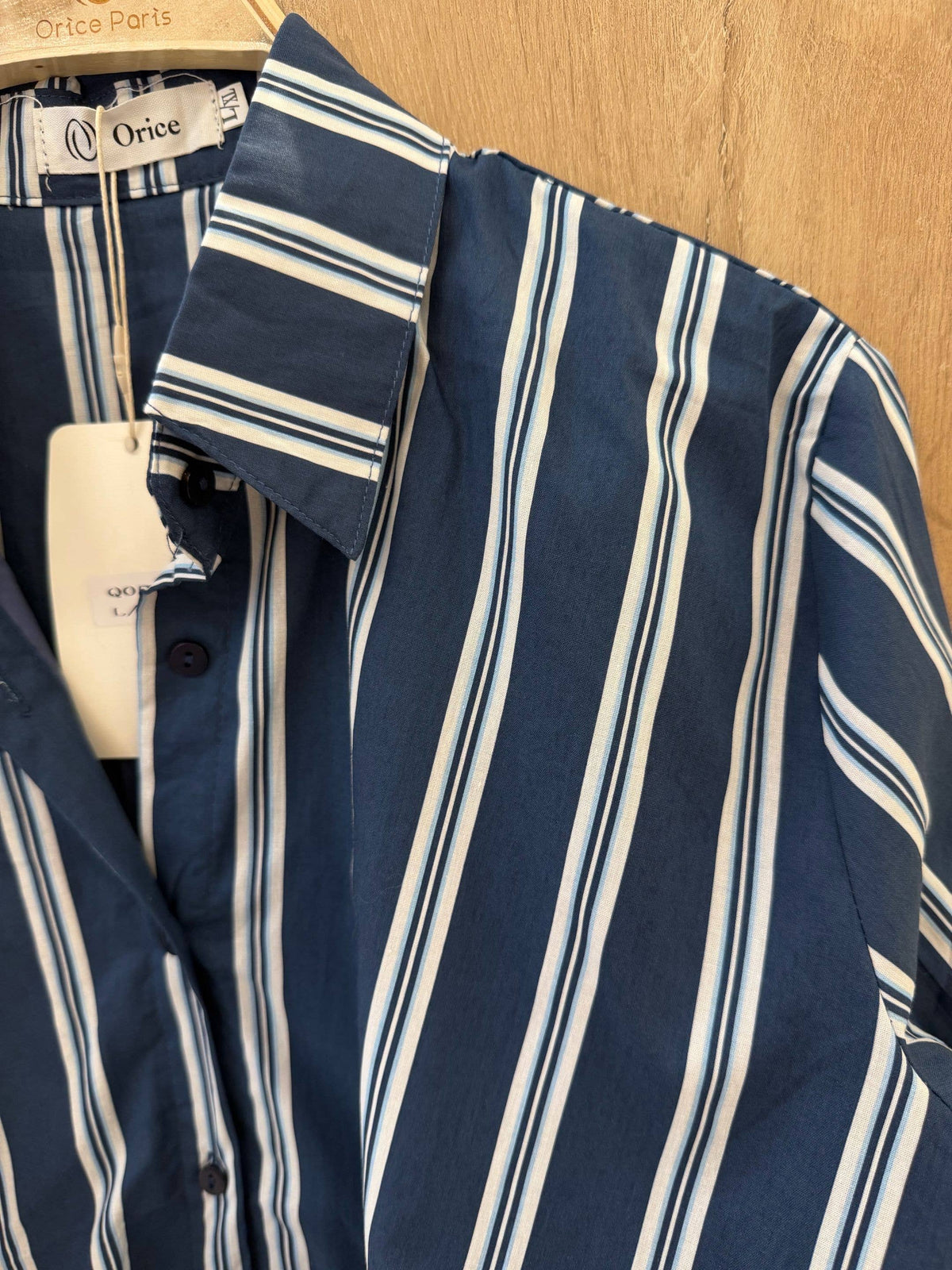 Striped Cotton Shirt with Pleats at the Hem Orice