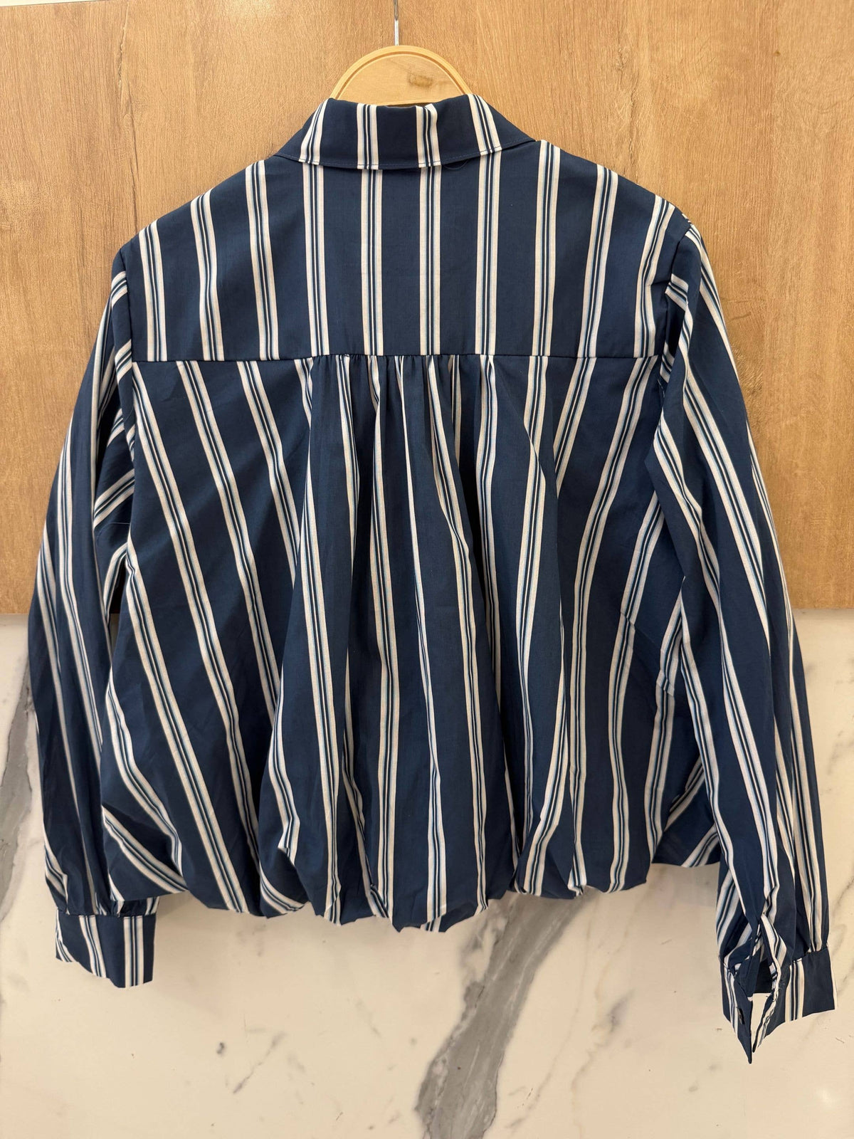 Striped Cotton Shirt with Pleats at the Hem Orice