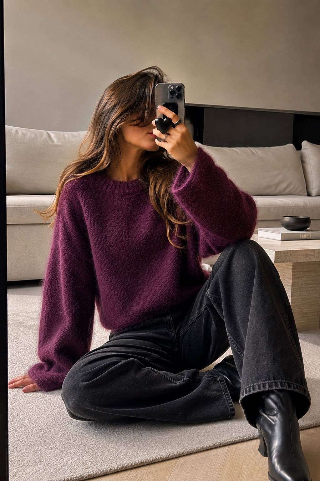 Round-neck pullover in kid mohair & wool - Made in Italy