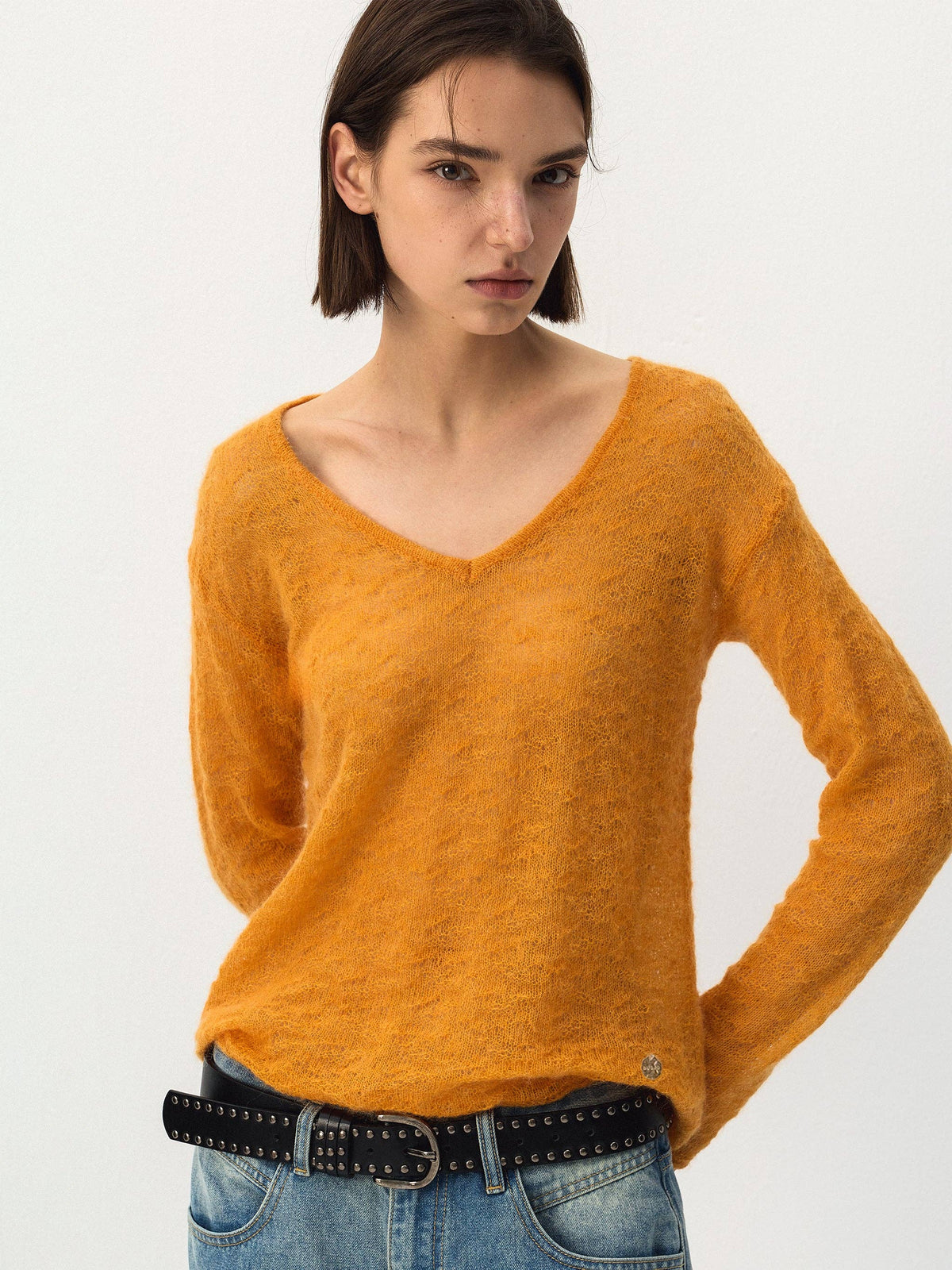 CUBIC Mohair Wool V-Neck Knit Top