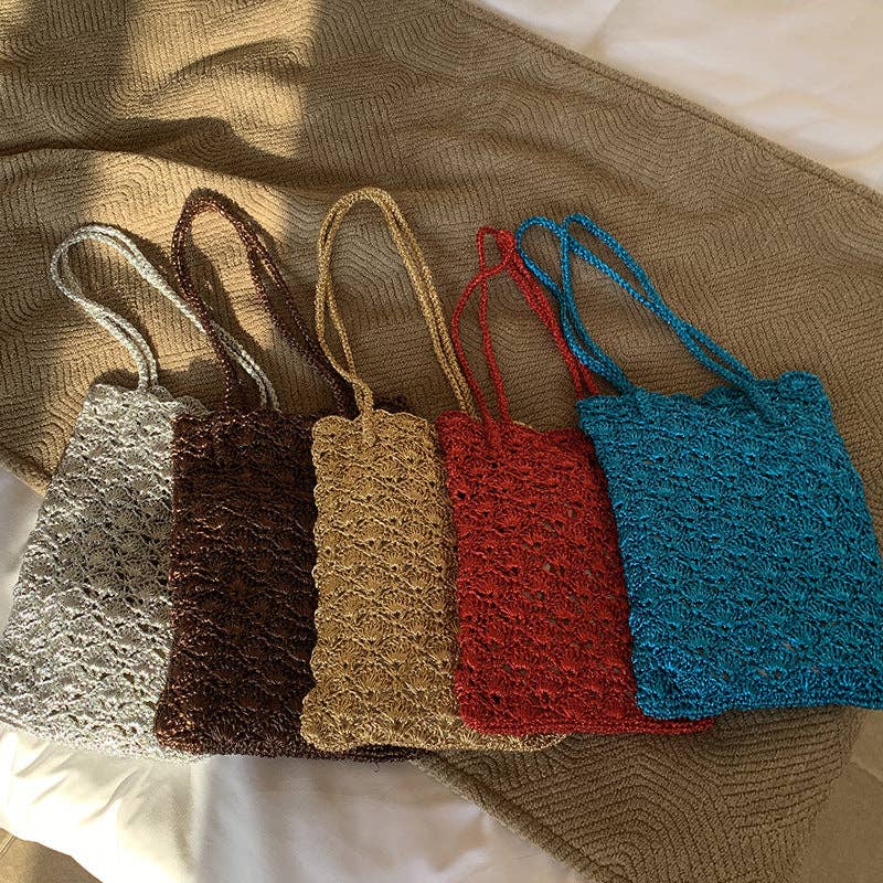 Casual Solid Color Hand-Crochet Shoulder Bag MK2BLCR6W10BBG398