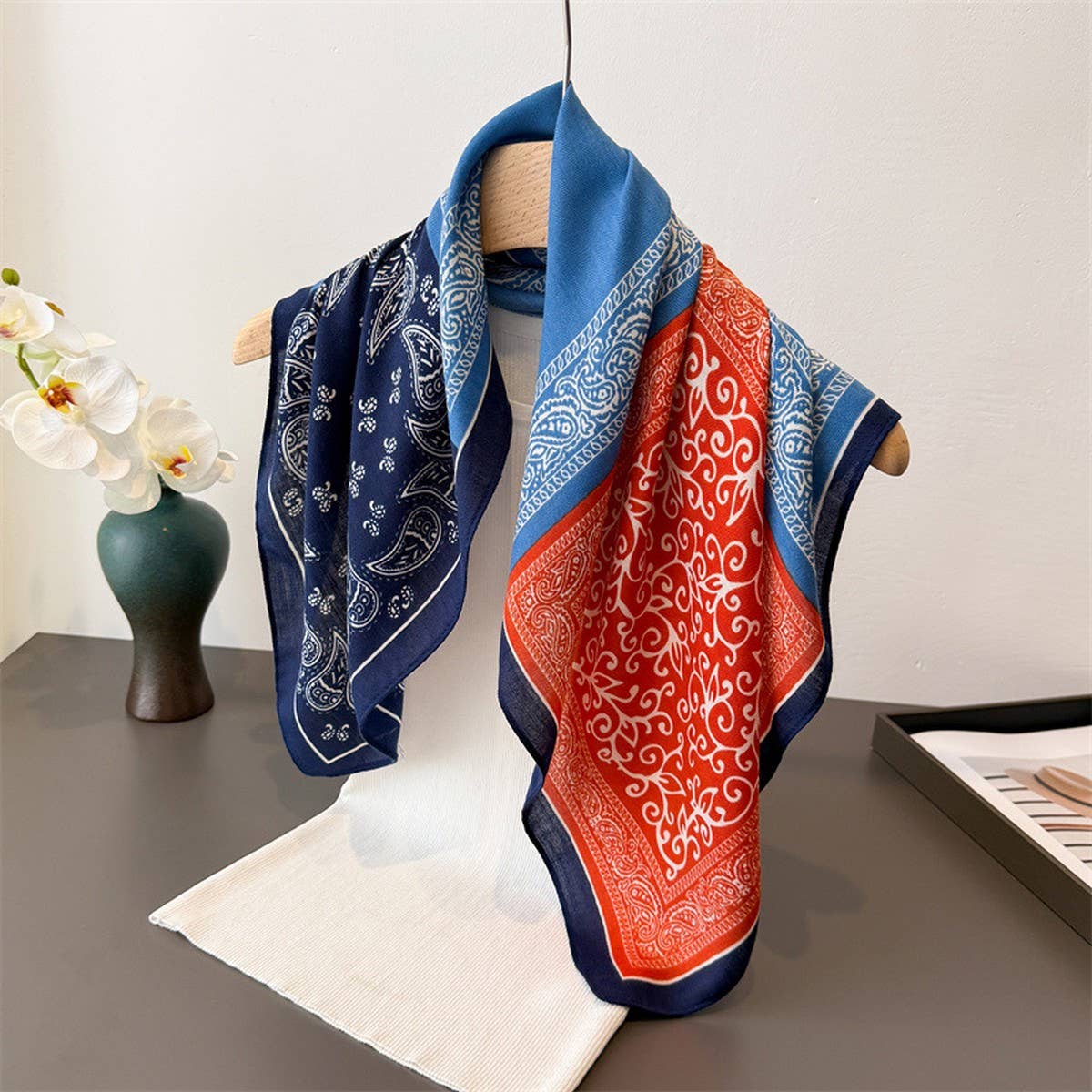 Vintage Paisley Herringbone Cotton Neck Scarf_CWASC03429