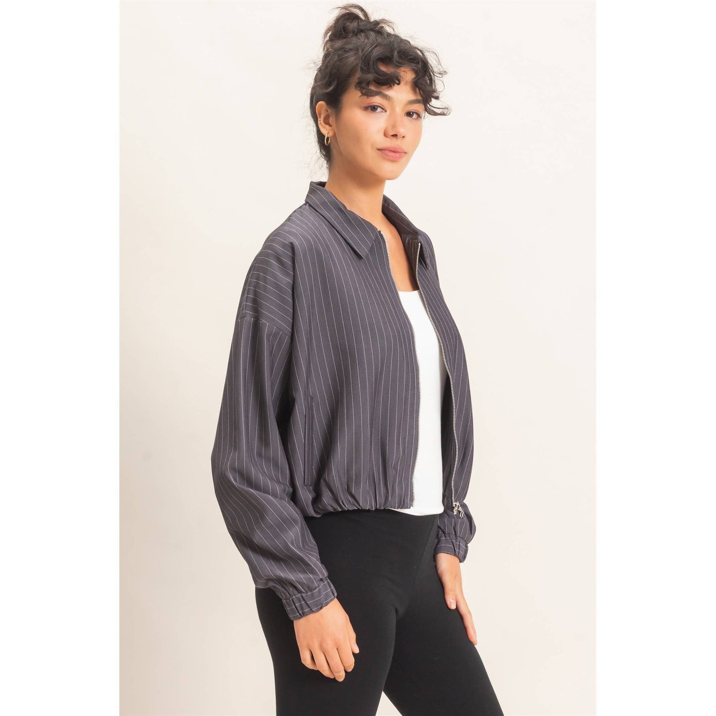 Pinstripe Bubble Hem Jacket