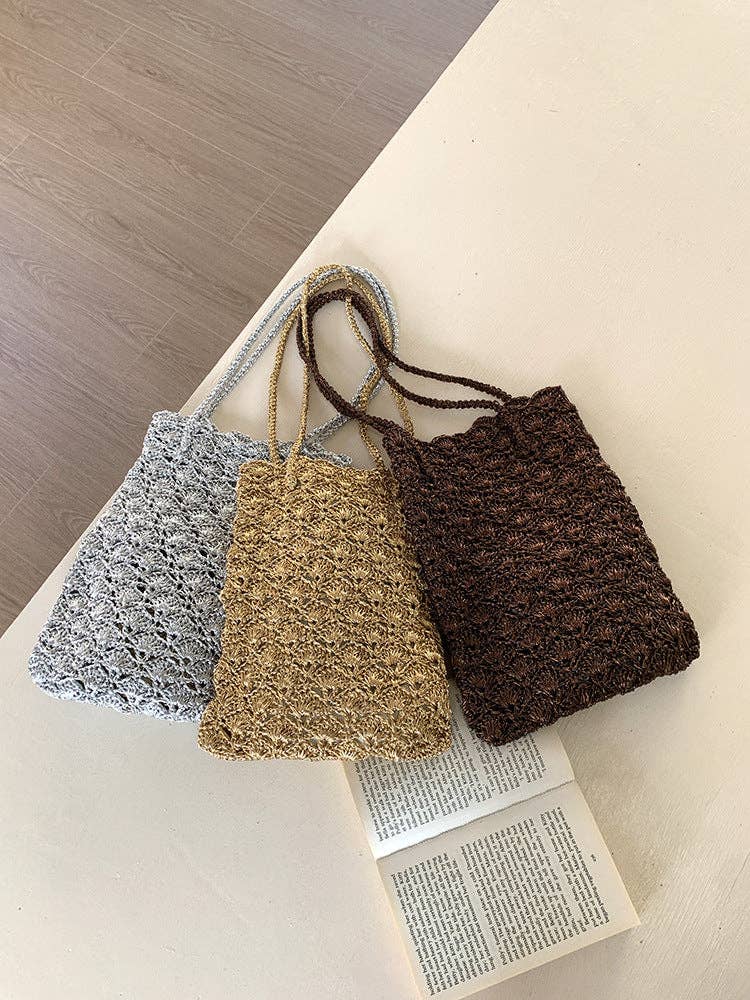 Casual Solid Color Hand-Crochet Shoulder Bag MK2BLCR6W10BBG398