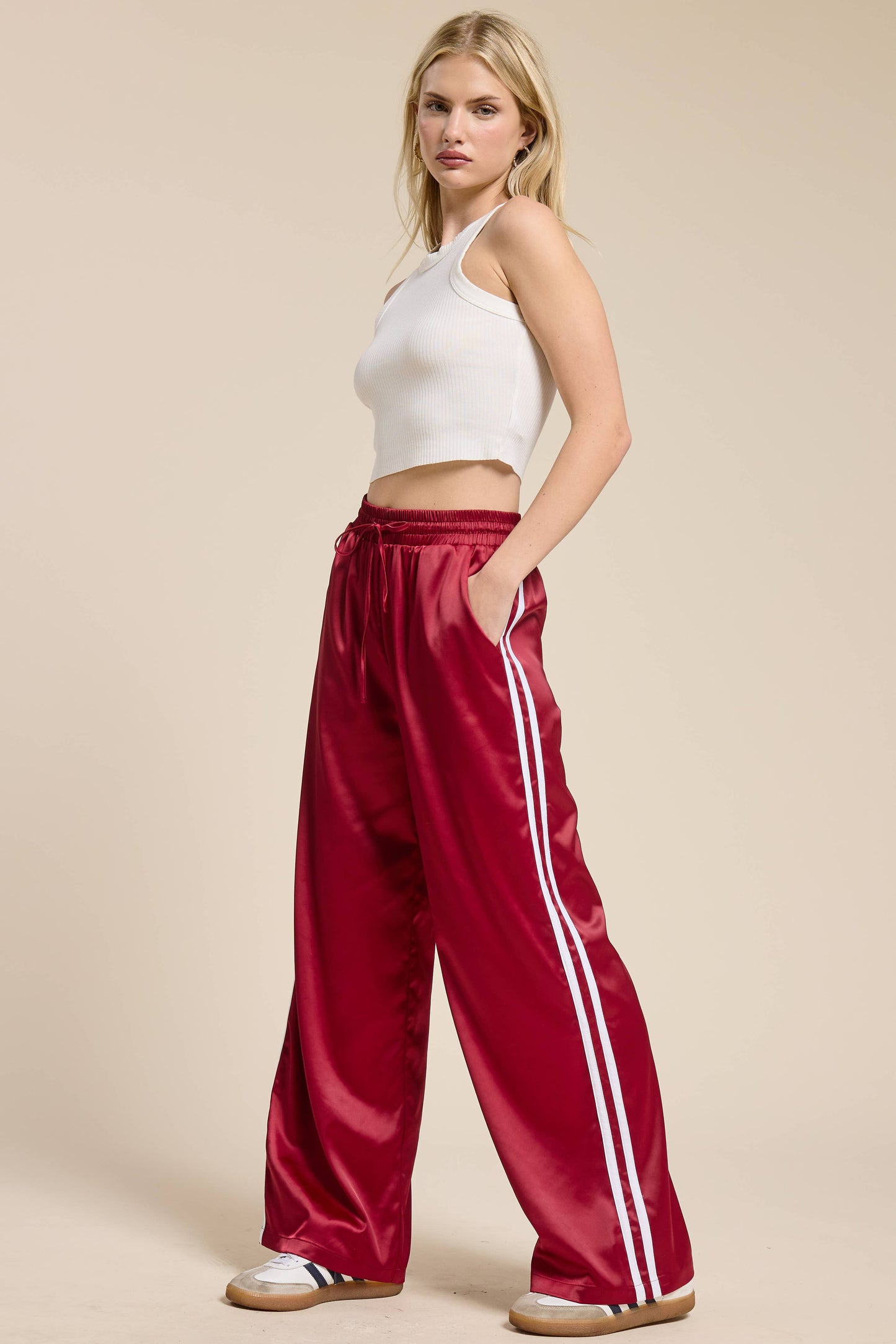 Satin Track Pants with Side Stripes