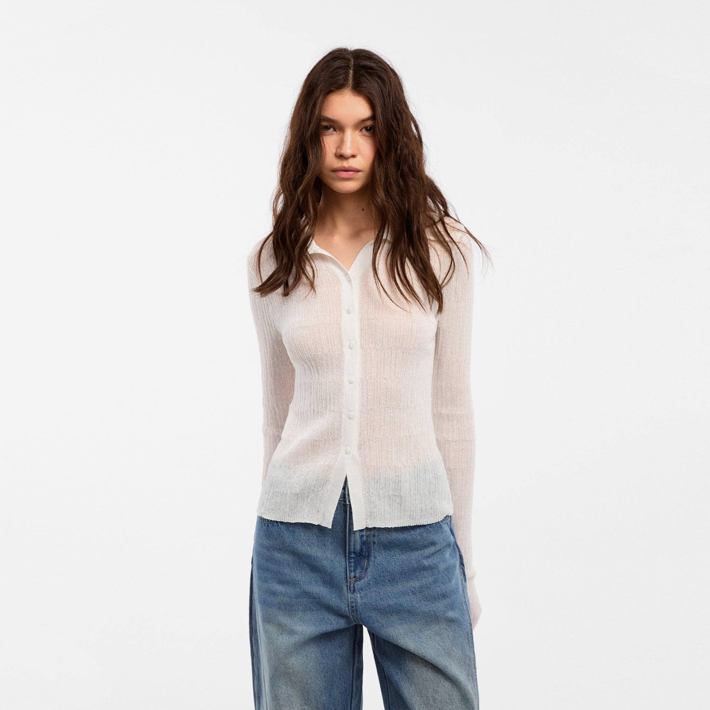 CUBIC Linen Collared Long-Sleeved Knit Sweater