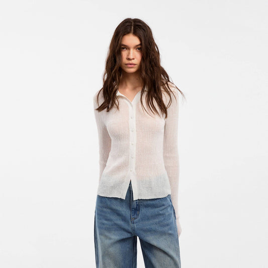 CUBIC Linen Collared Long-Sleeved Knit Sweater