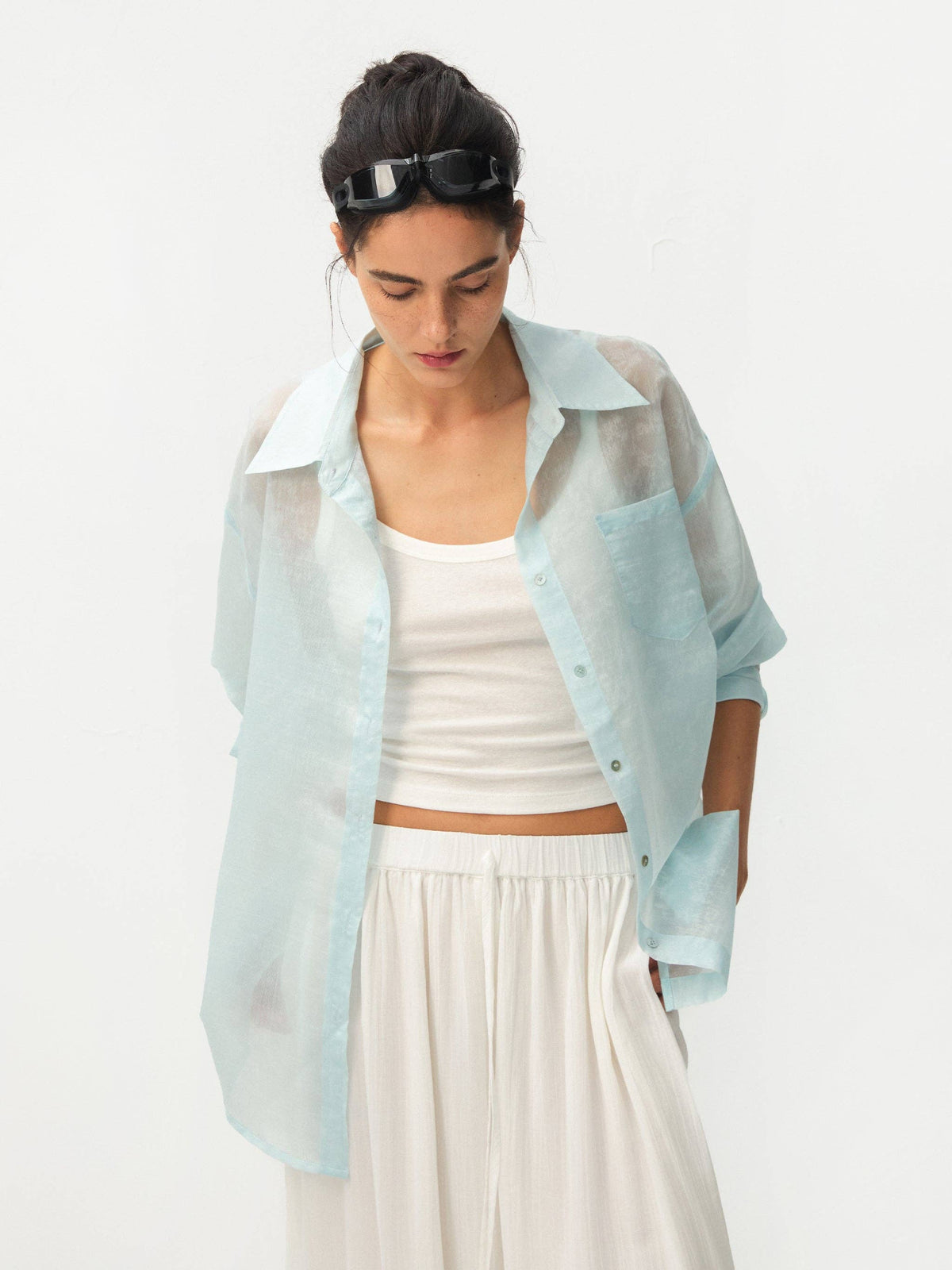 CUBIC Lyocell Oversized Sheer Button-Down Shirt