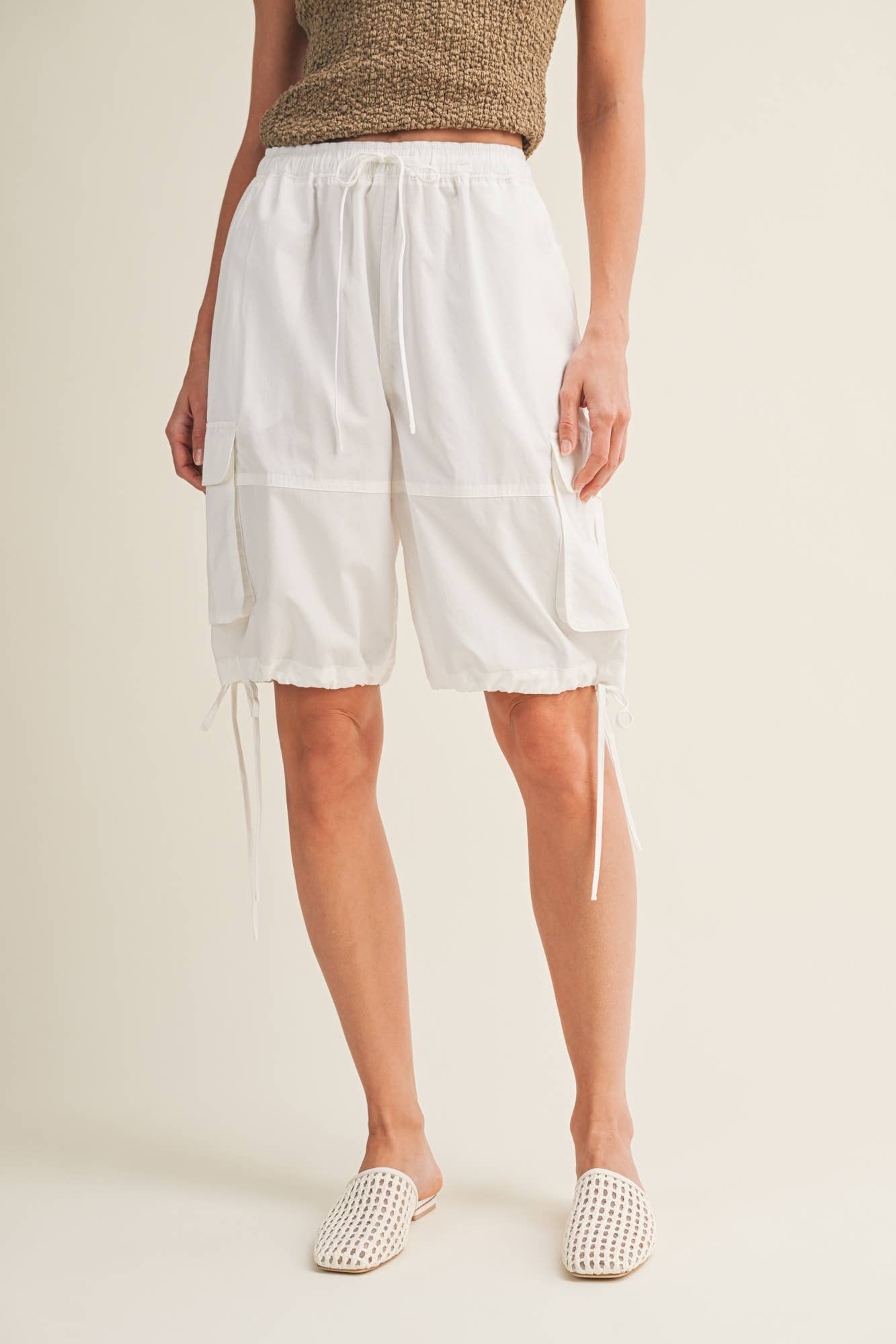 Adjustable Hem Drawstring Cargo Shorts