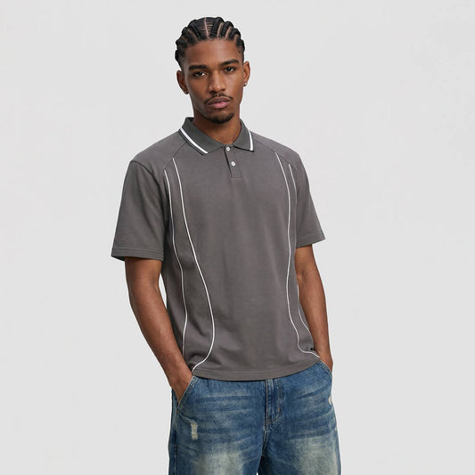 Men's Street Boxy Contrast Piping Short Sleeve Cotton Polo