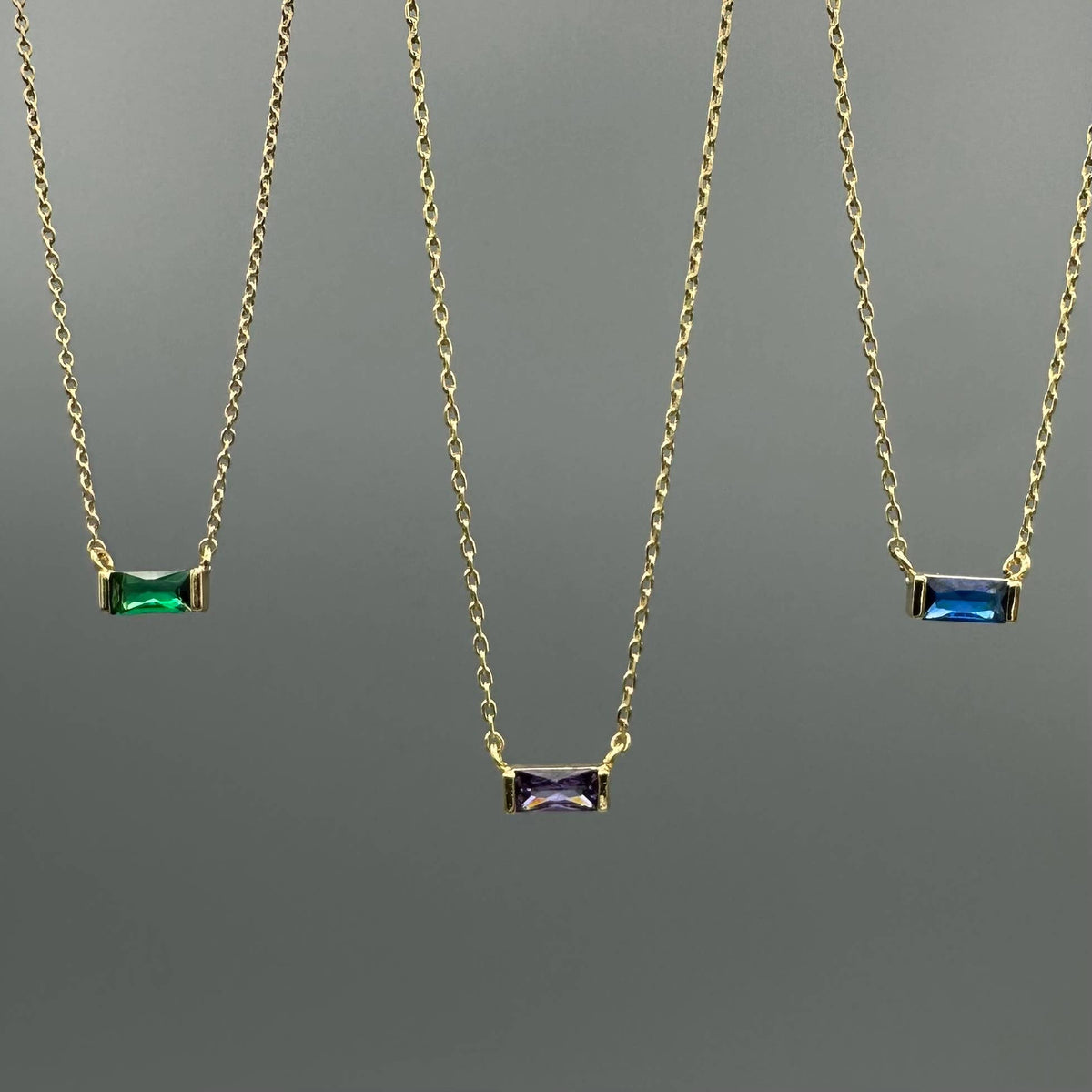 Gold Baguette Birthstone Necklace