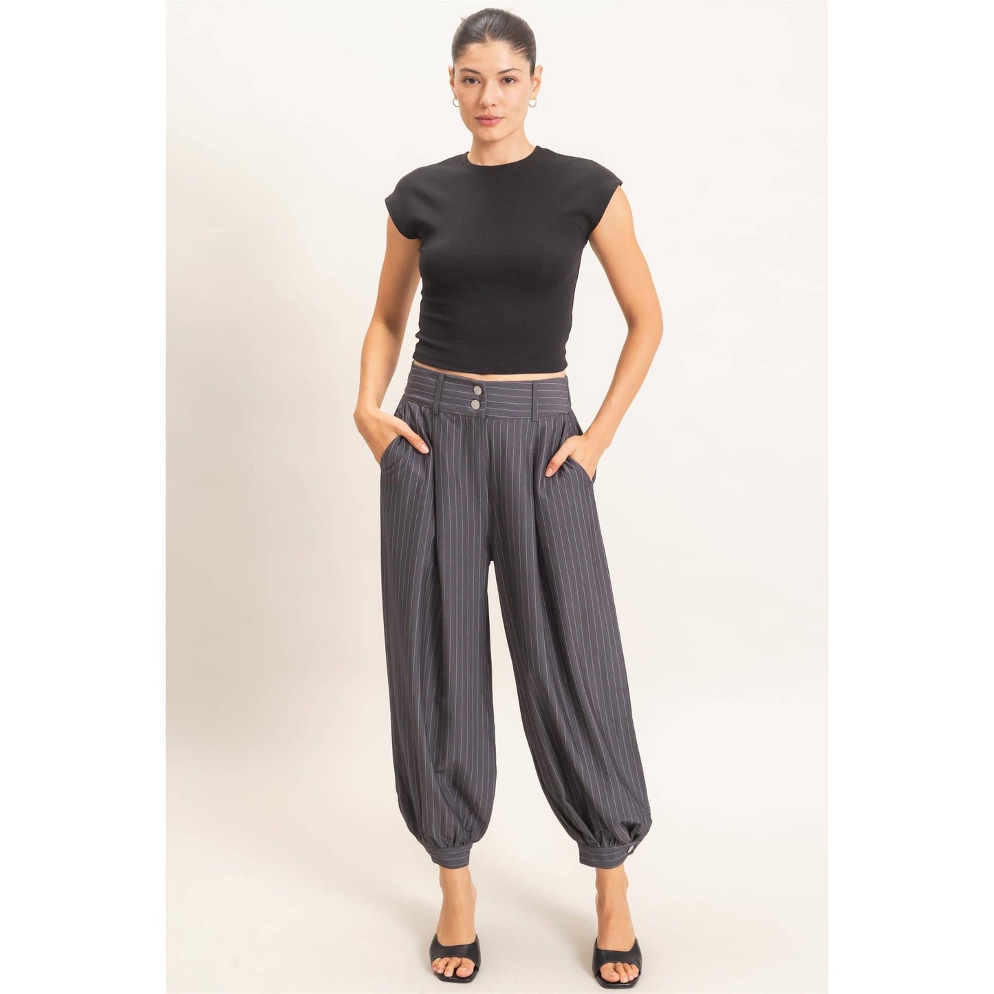 Pinstripe High-Waist Trousers